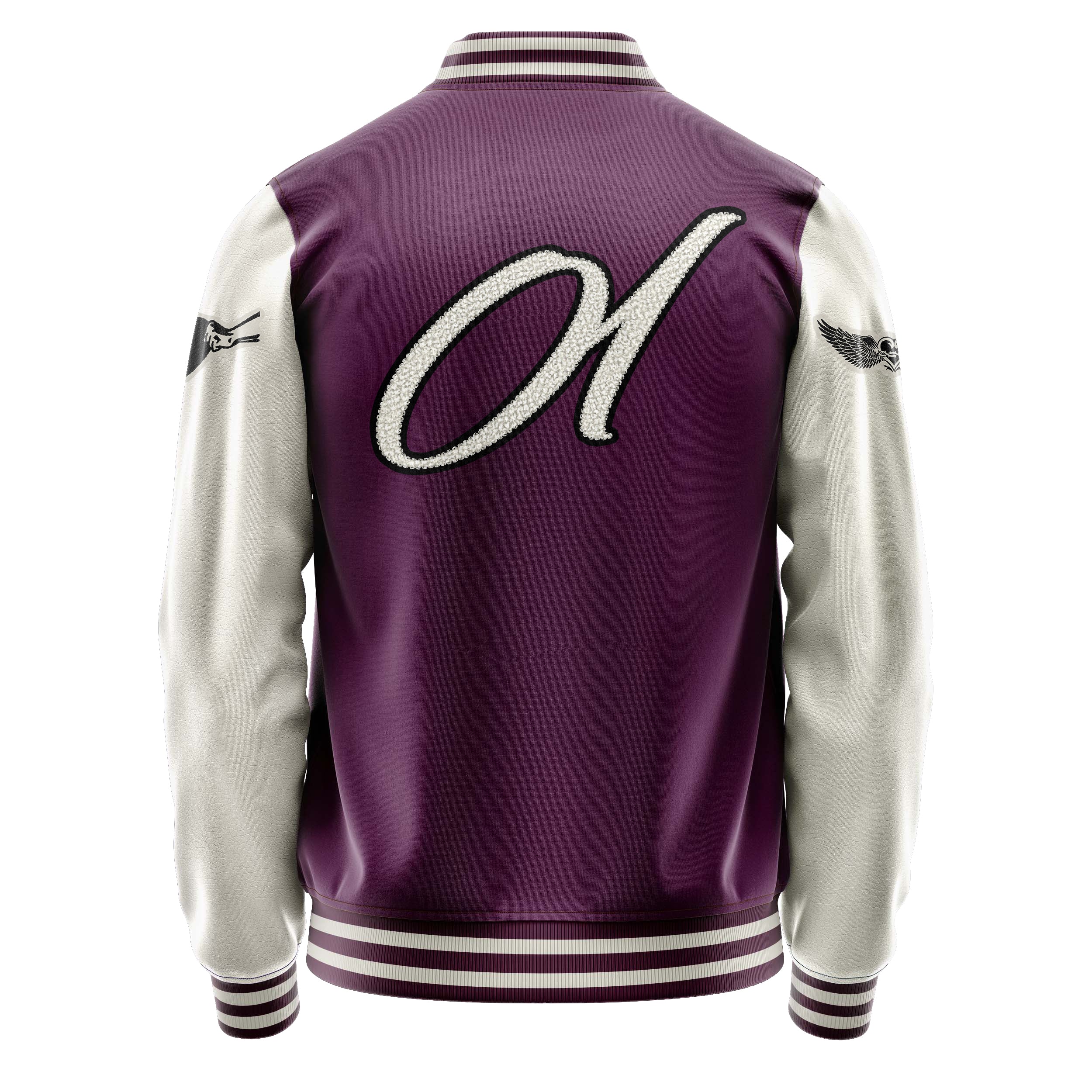 Custom Purple Varsity Jacket Patches Beige Leather Sleeves - Tattoo Heart