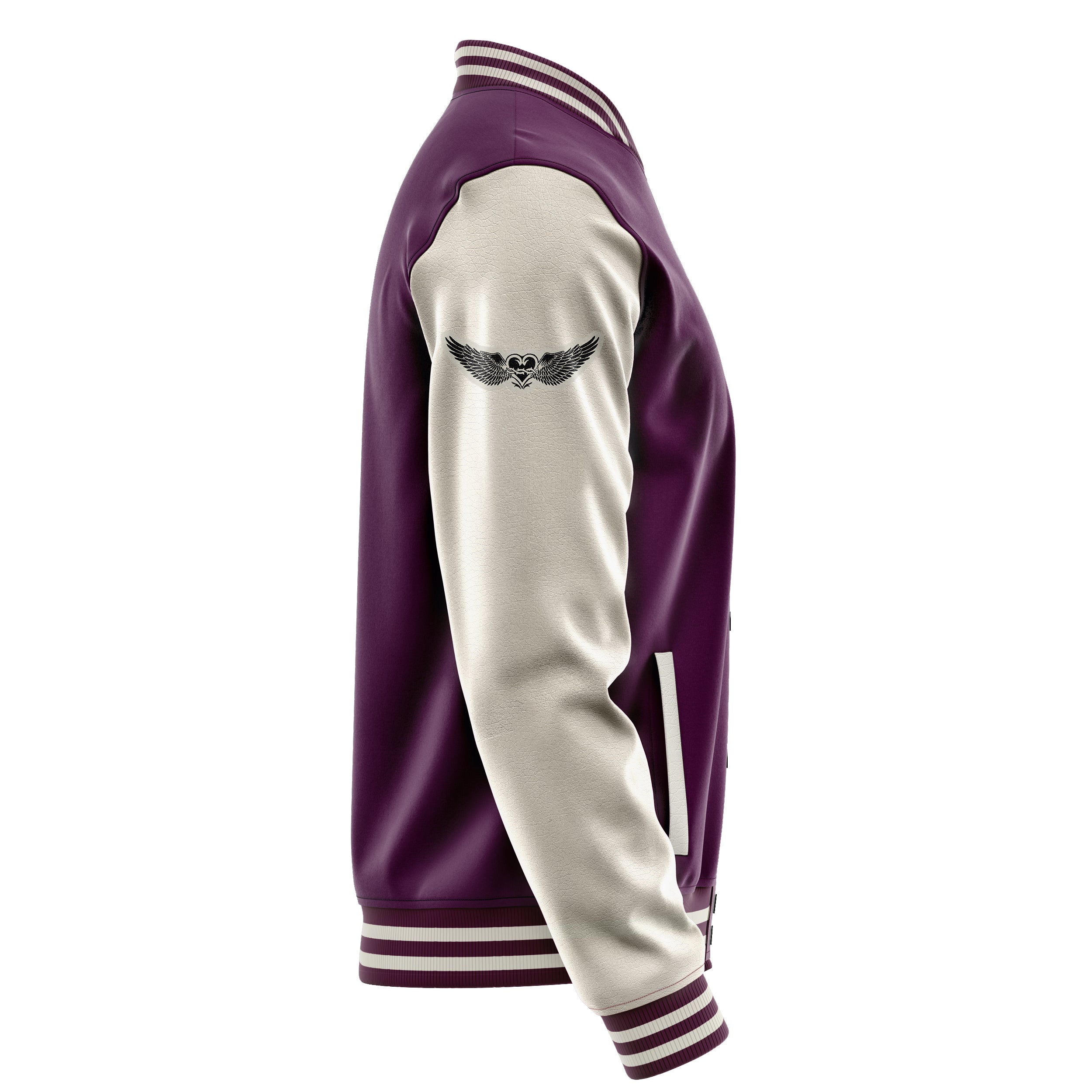 Custom Purple Varsity Jacket Patches Beige Leather Sleeves - Tattoo Heart