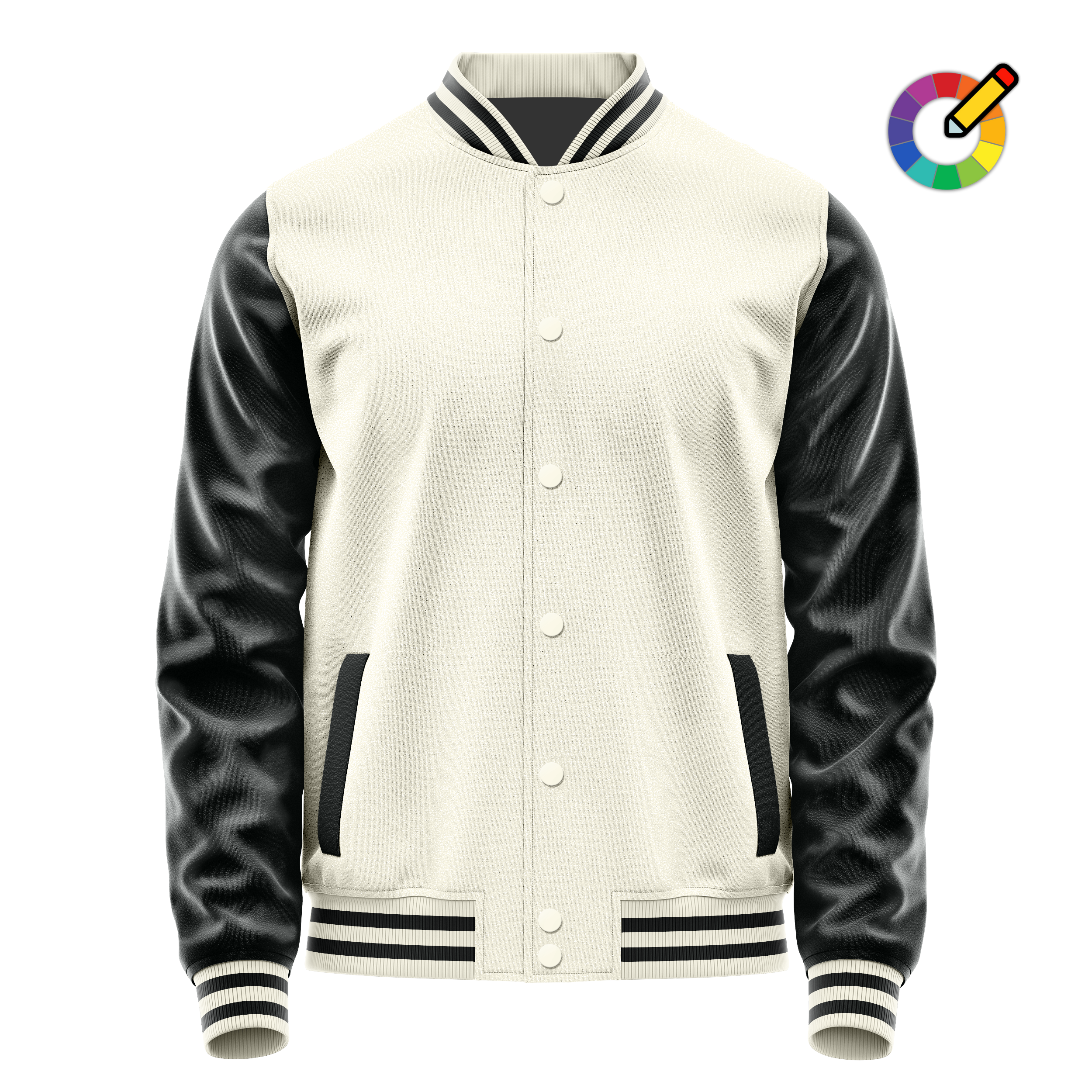 Custom Cream Varsity Jacket Black Leather Sleeves JG03170317