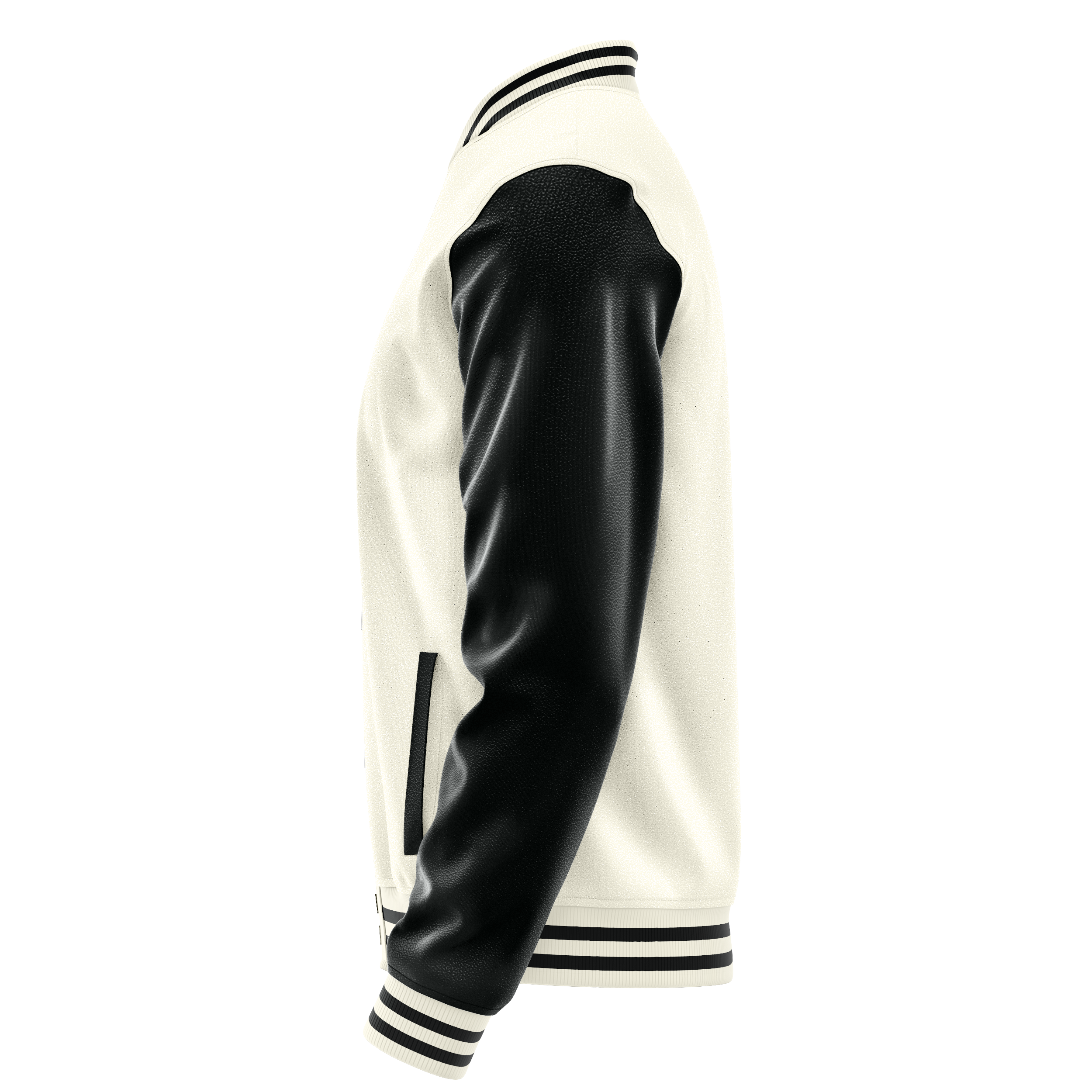 Custom Cream Varsity Jacket Black Leather Sleeves JG03170317