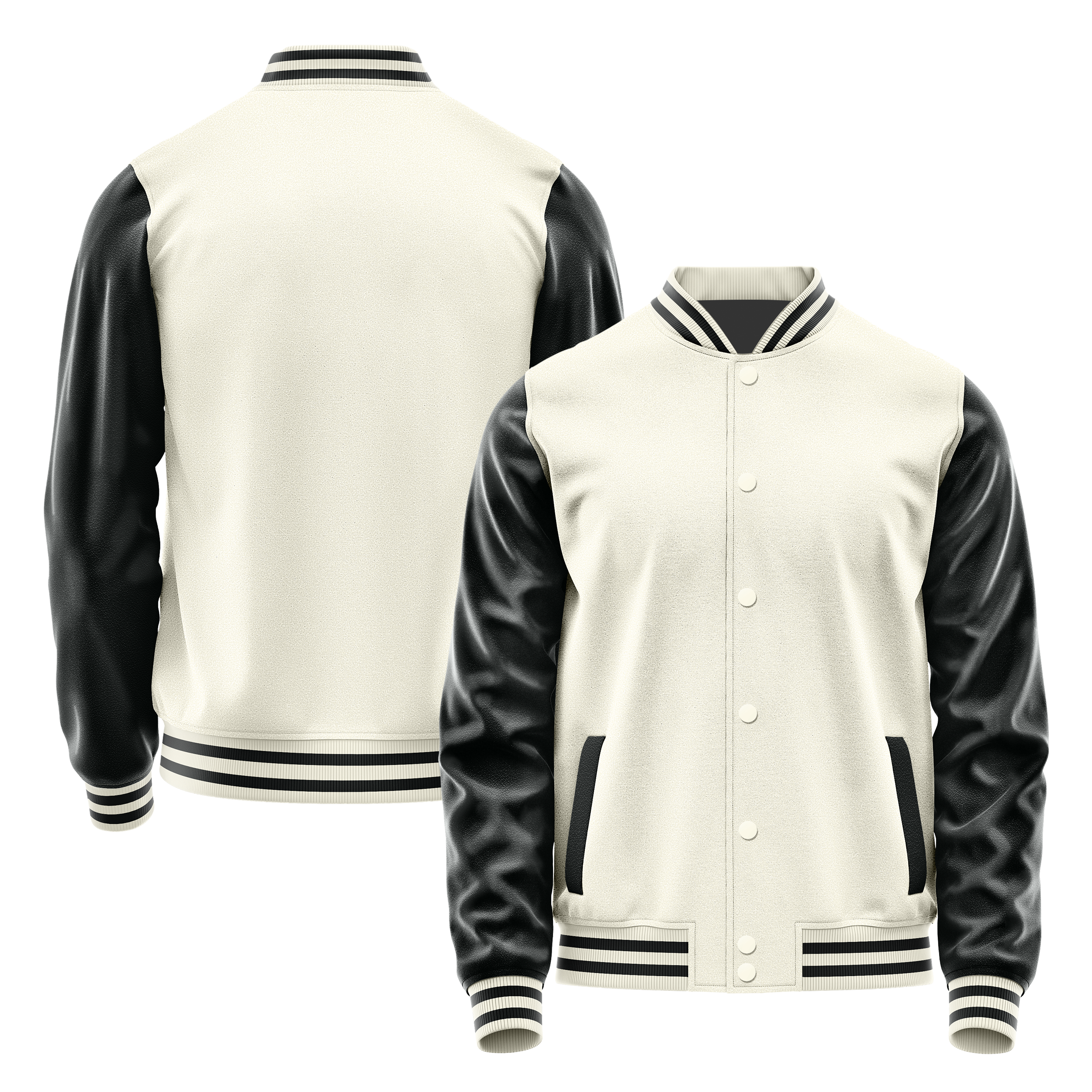 Custom Cream Varsity Jacket Black Leather Sleeves JG03170317