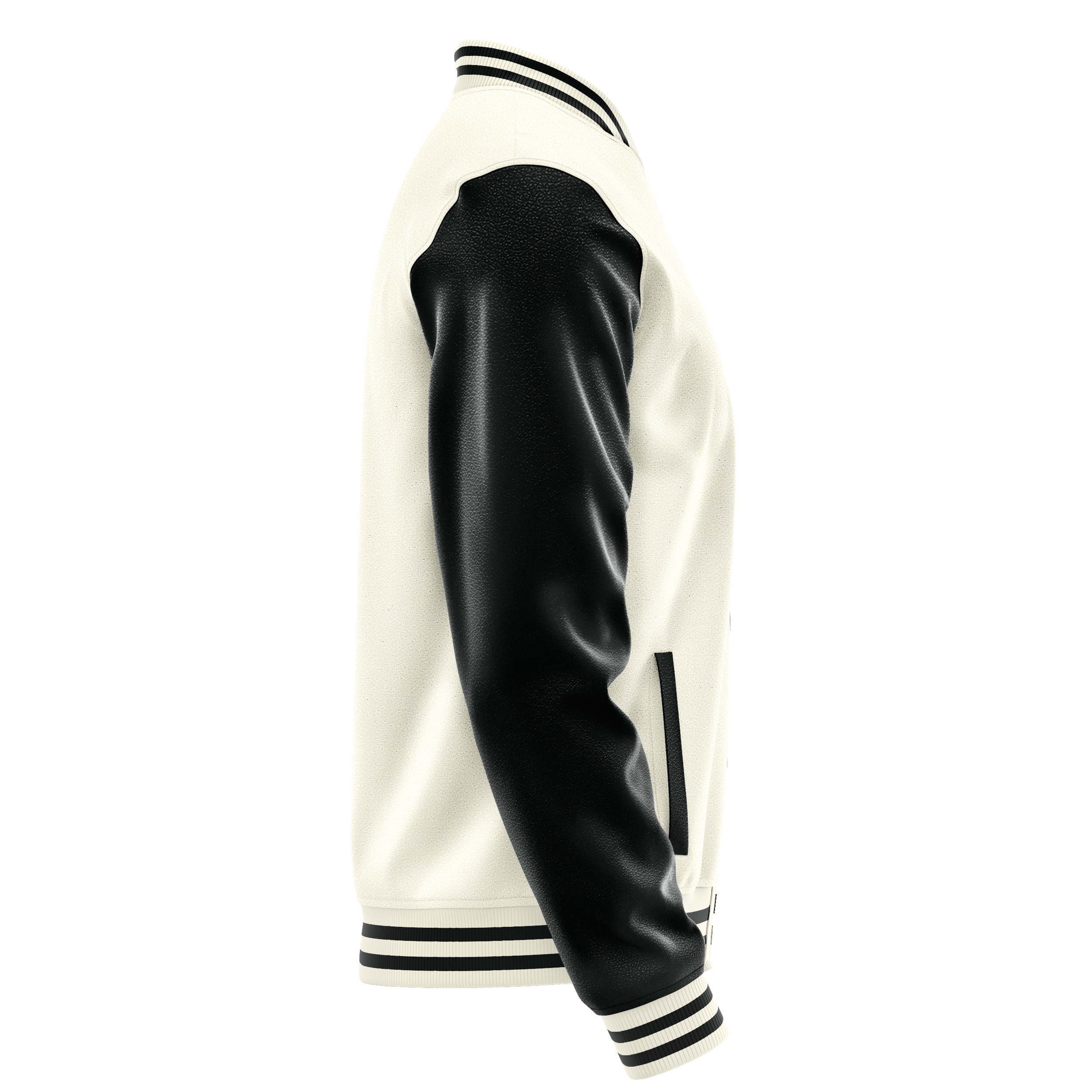 Custom Cream Varsity Jacket Black Leather Sleeves JG03170317