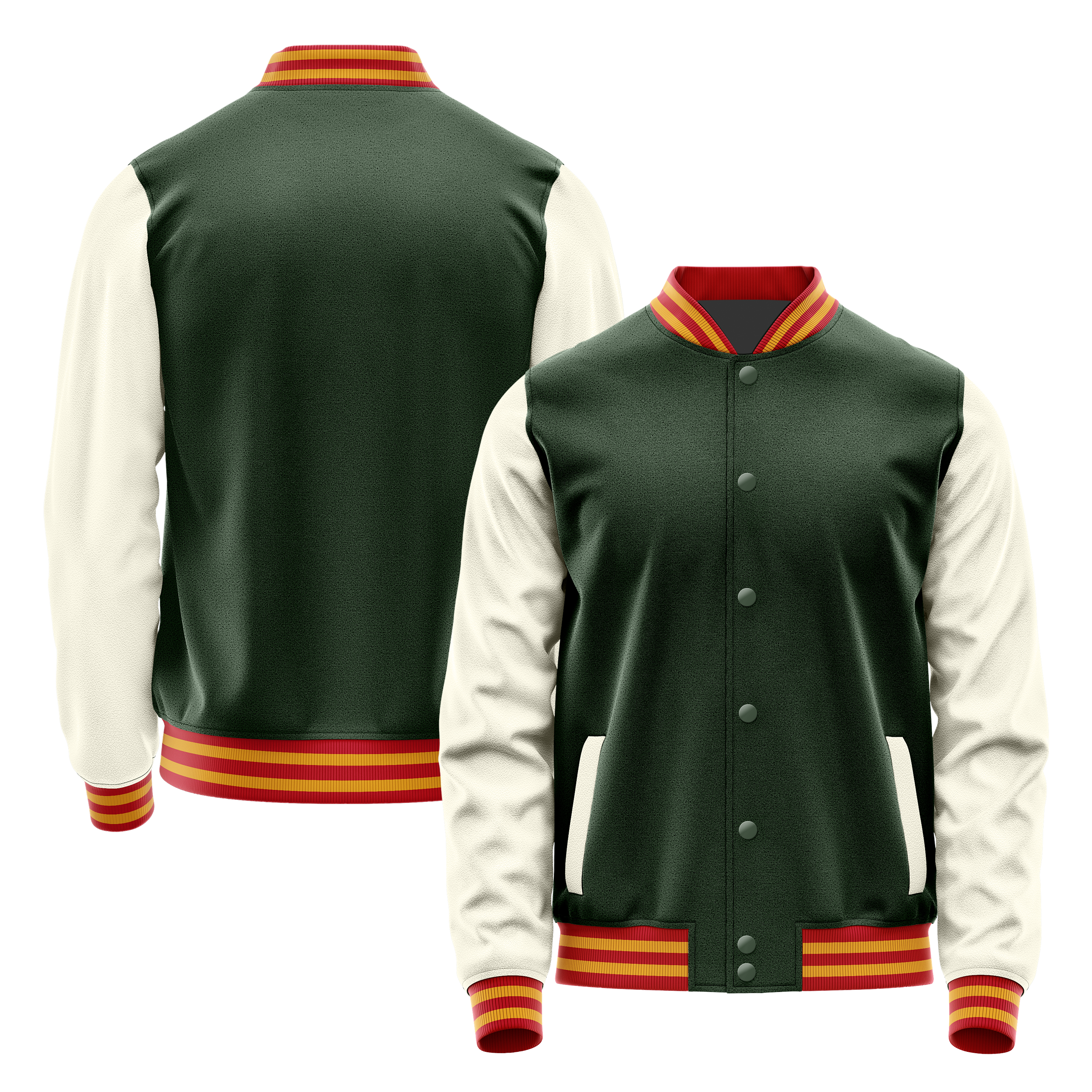 Custom Dark Green Varsity Jacket Cream Leather Sleeves JG06031419