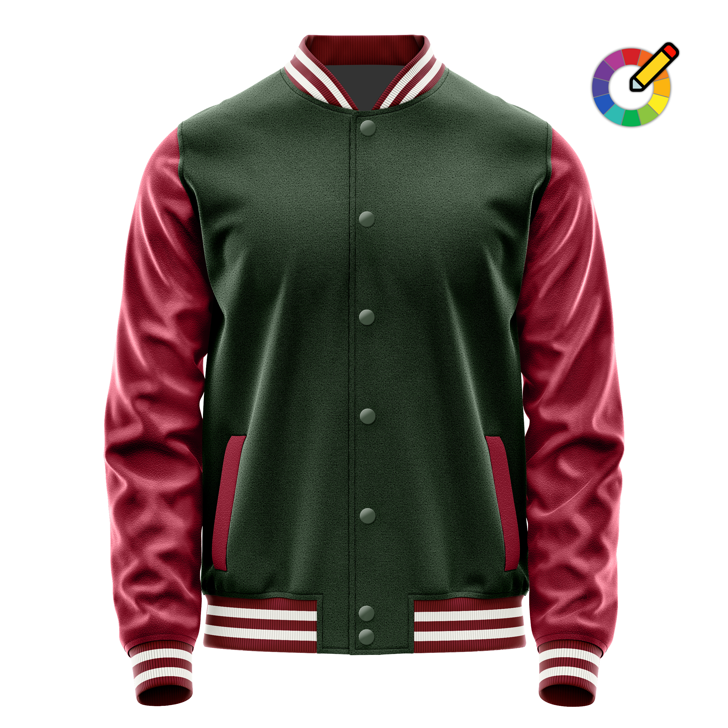 Custom Dark Green Varsity Jacket Crimson Red Leather Sleeves JG06151518