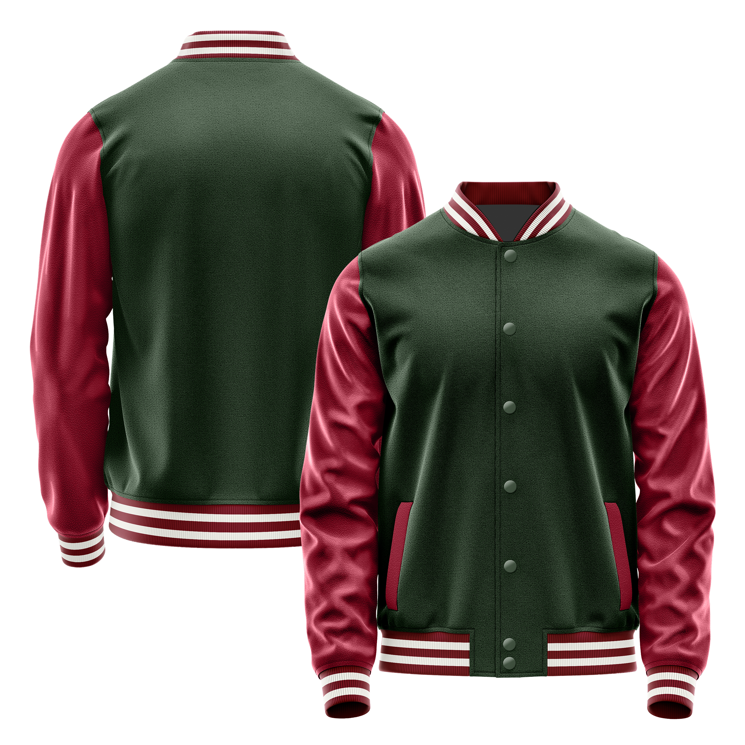 Custom Dark Green Varsity Jacket Crimson Red Leather Sleeves JG06151518