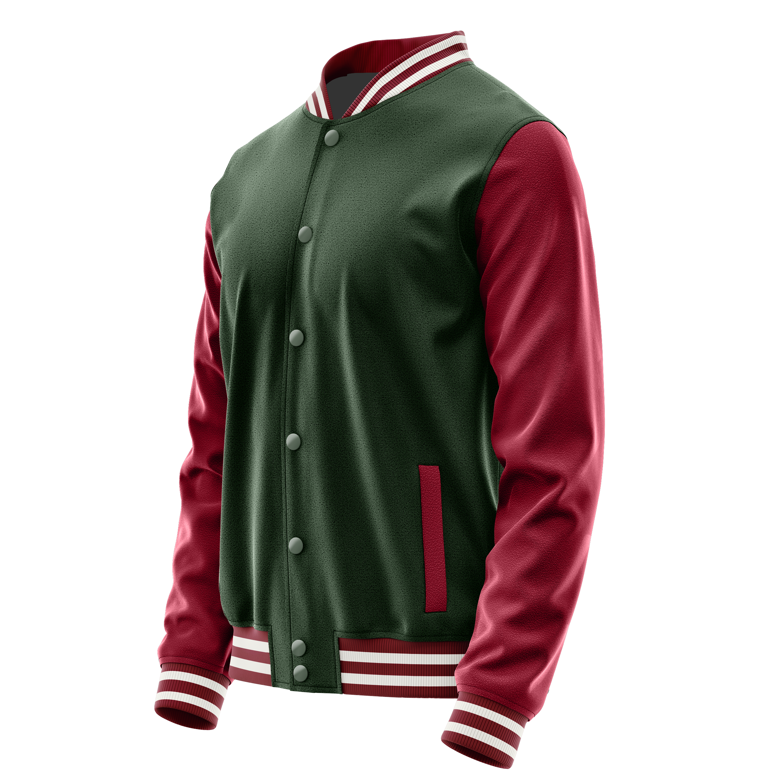 Custom Dark Green Varsity Jacket Crimson Red Leather Sleeves JG06151518