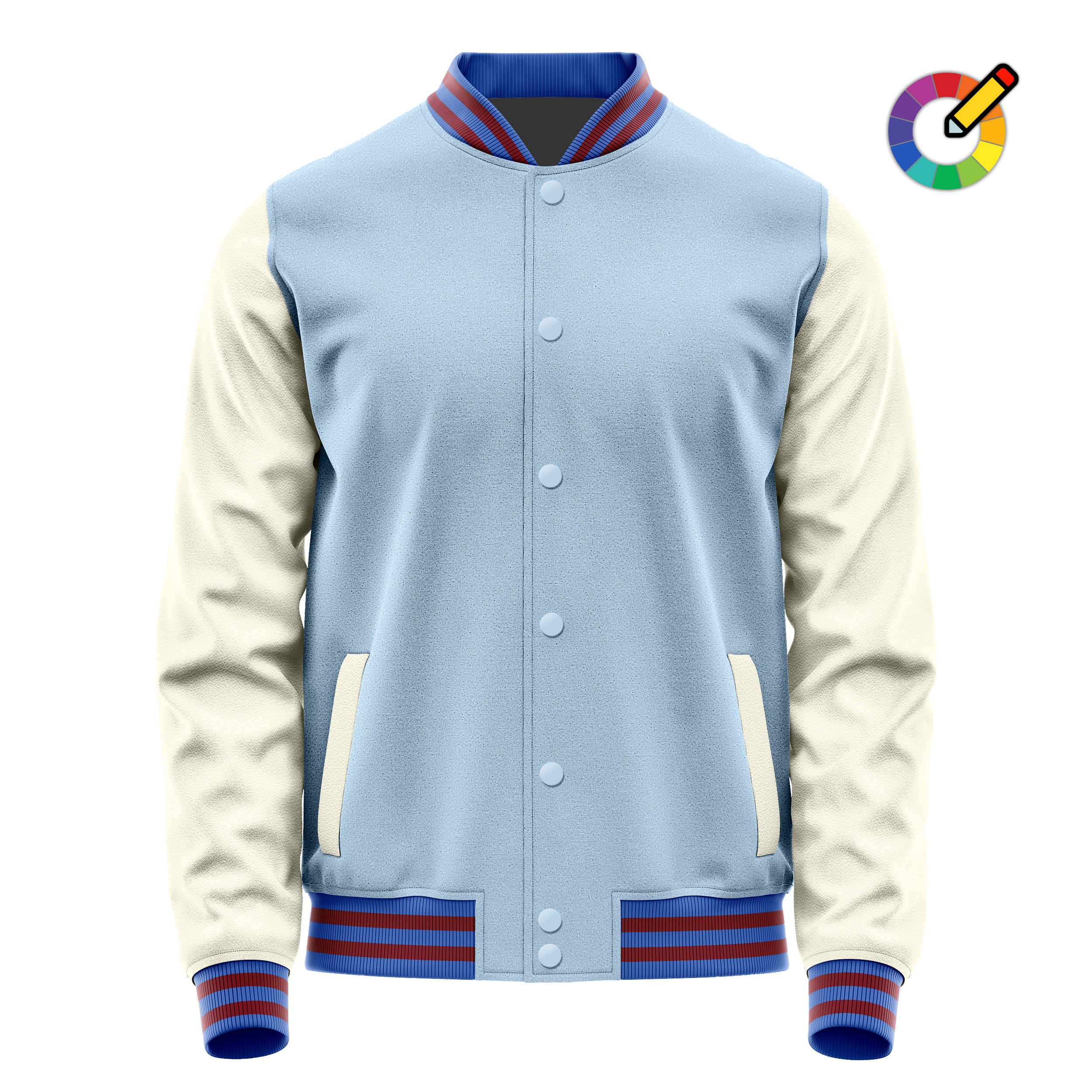 Custom Light Blue Varsity Jacket Cream Leather Sleeves JG08030915