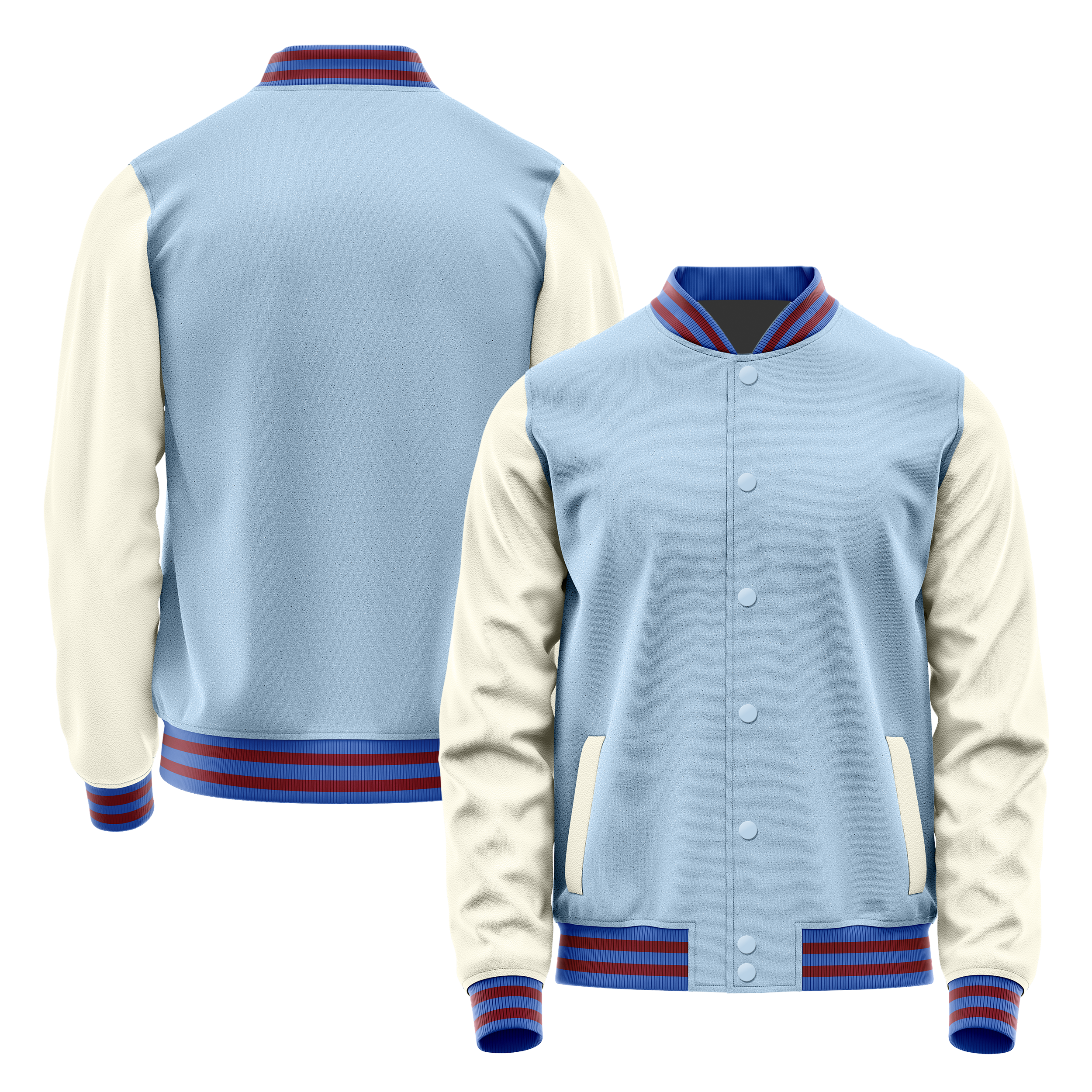 Custom Light Blue Varsity Jacket Cream Leather Sleeves JG08030915