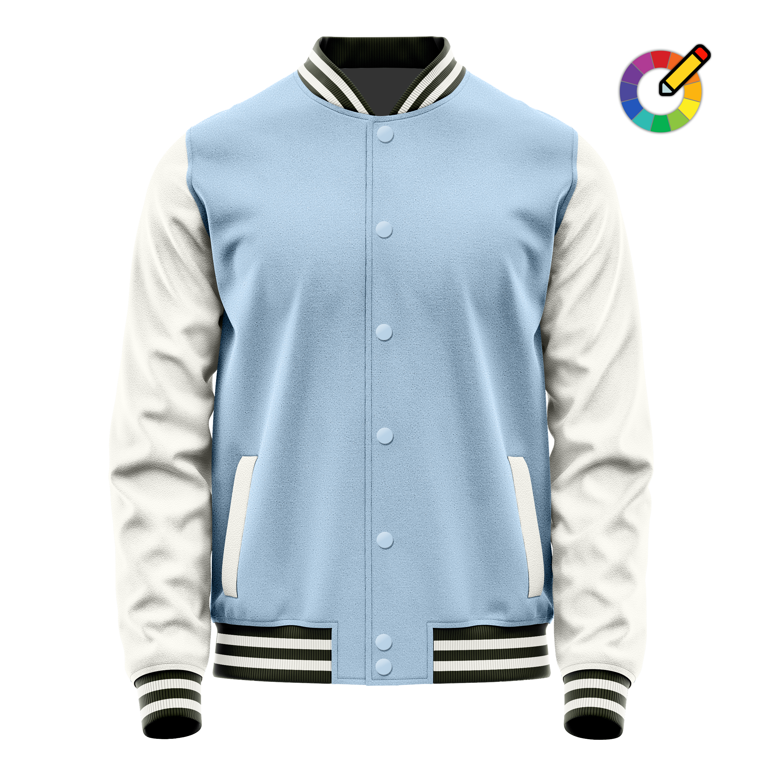 Custom Light Blue Varsity Jacket White Leather Sleeves JG08180218