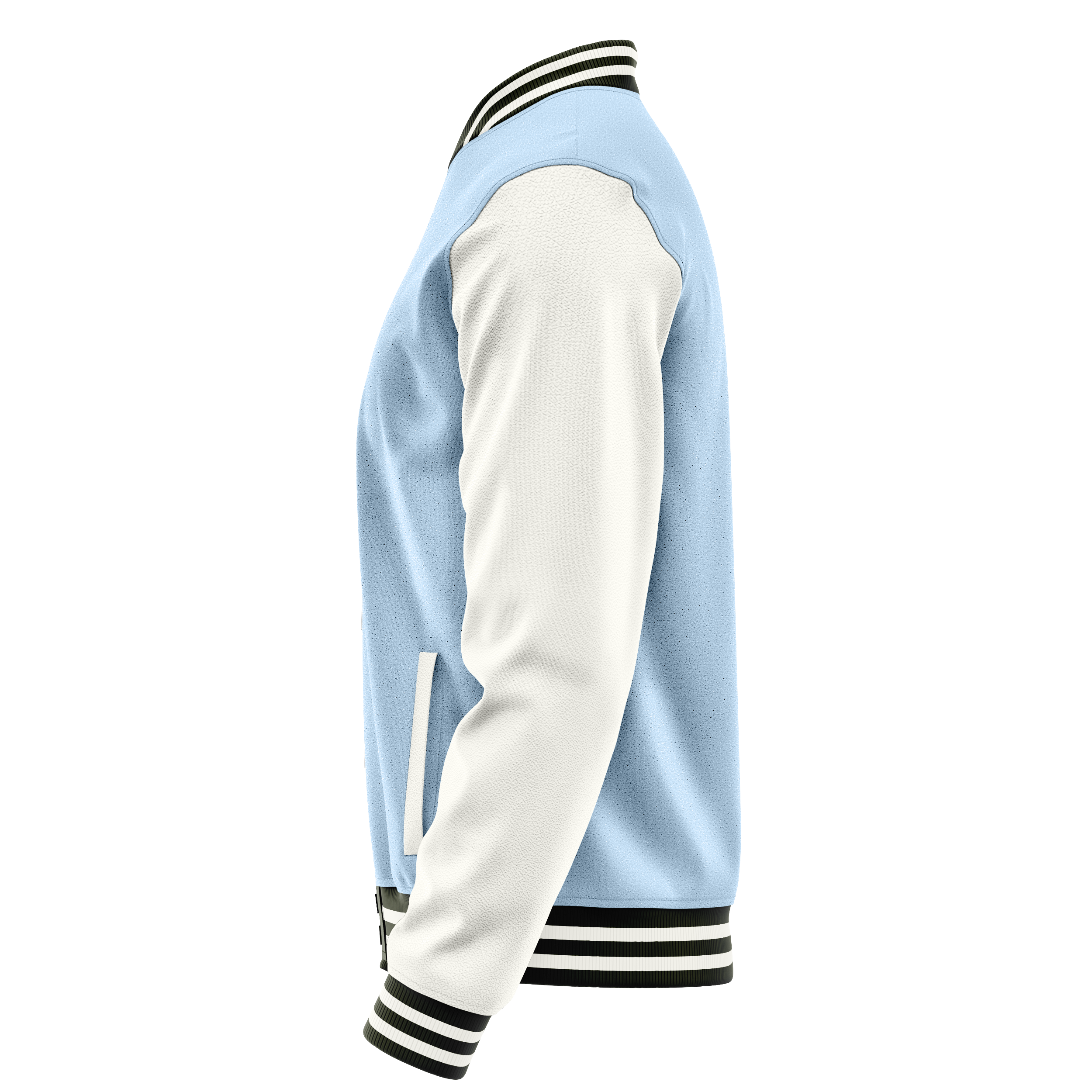 Custom Light Blue Varsity Jacket White Leather Sleeves JG08180218