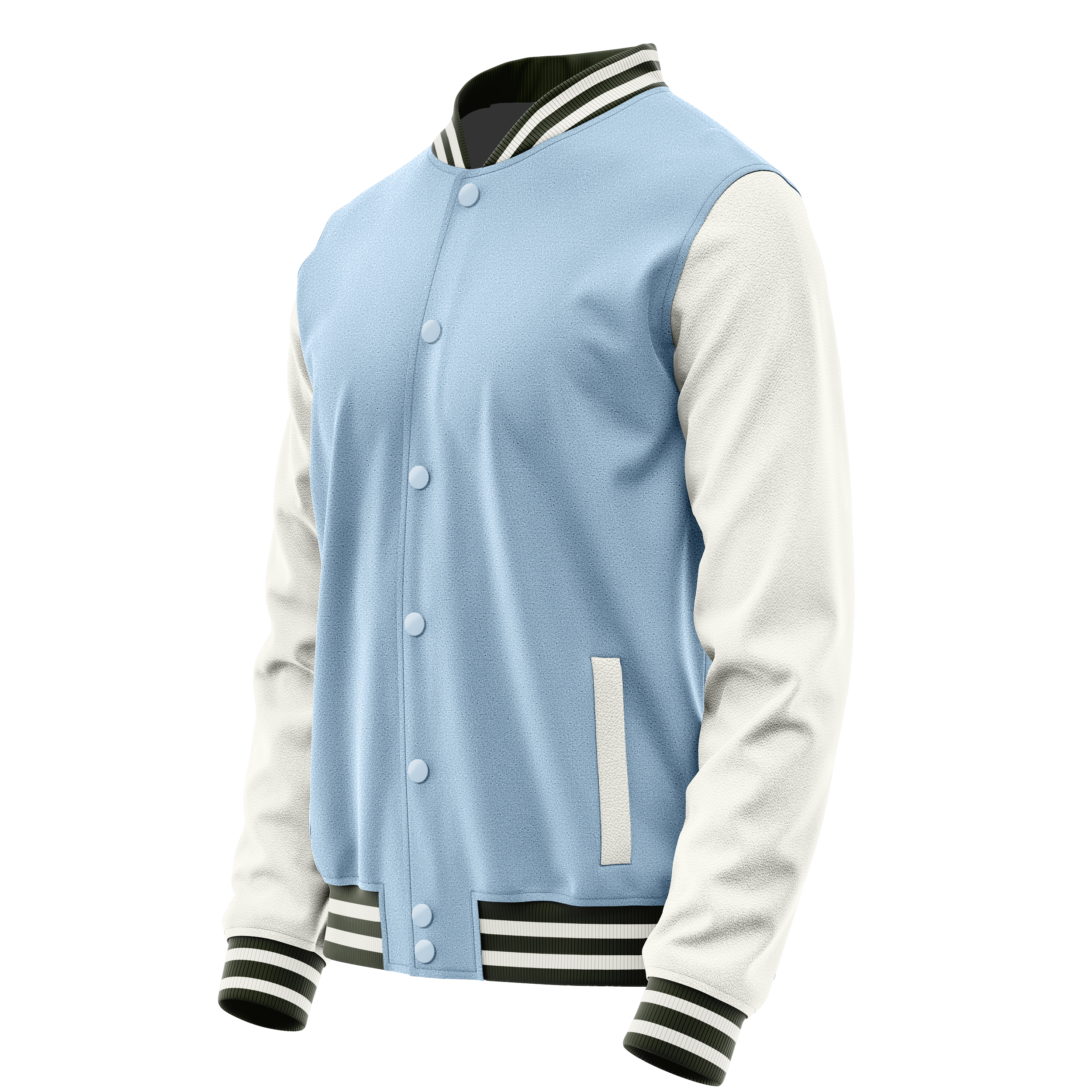 Custom Light Blue Varsity Jacket White Leather Sleeves JG08180218