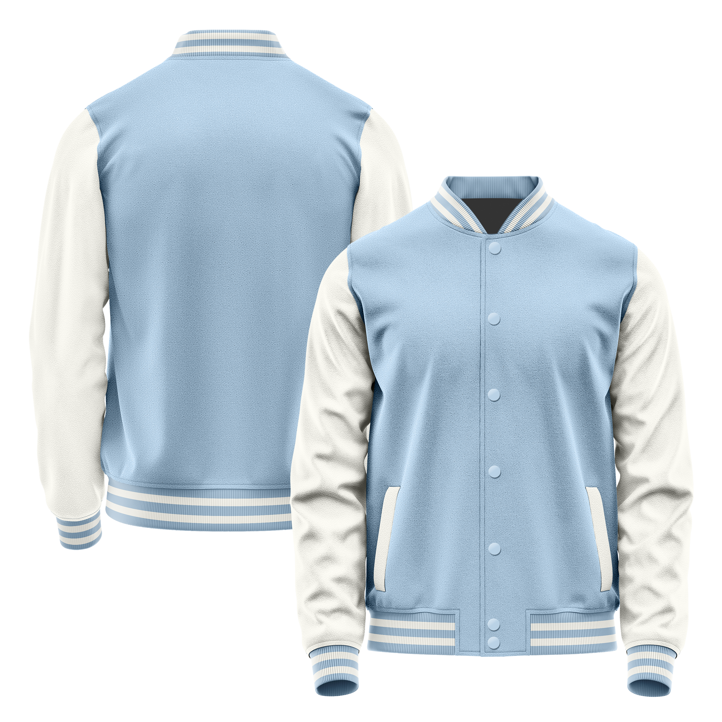 Custom Light Blue Varsity Jacket White Leather Sleeves JG08180818