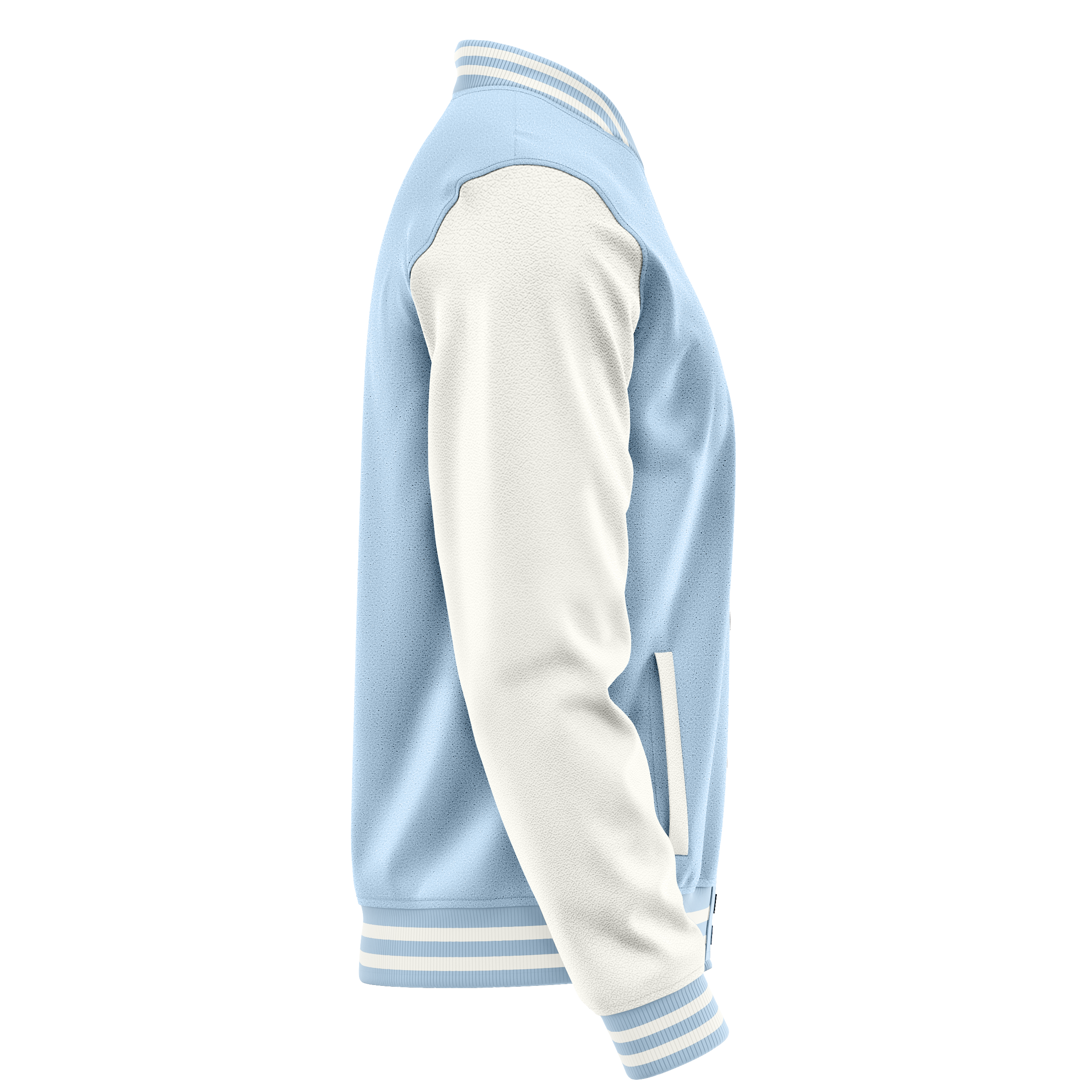 Custom Light Blue Varsity Jacket White Leather Sleeves JG08180818