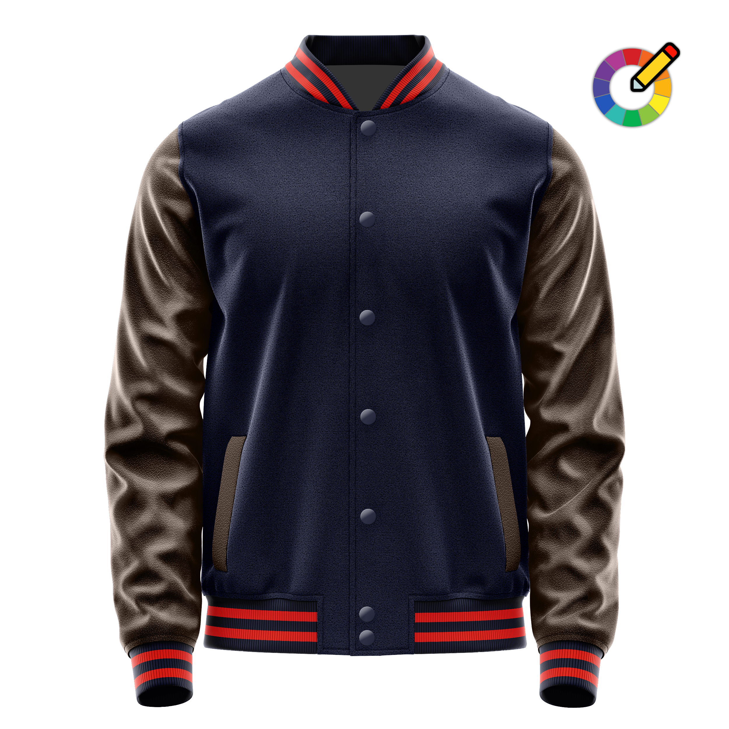 Custom Navy Varsity Jacket Brown Leather Sleeves JG11011112