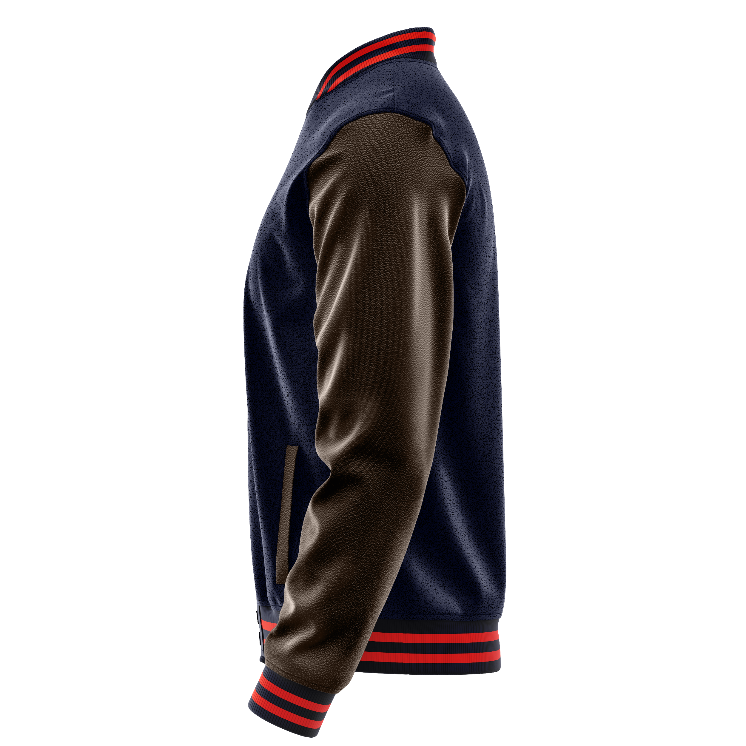 Custom Navy Varsity Jacket Brown Leather Sleeves JG11011112