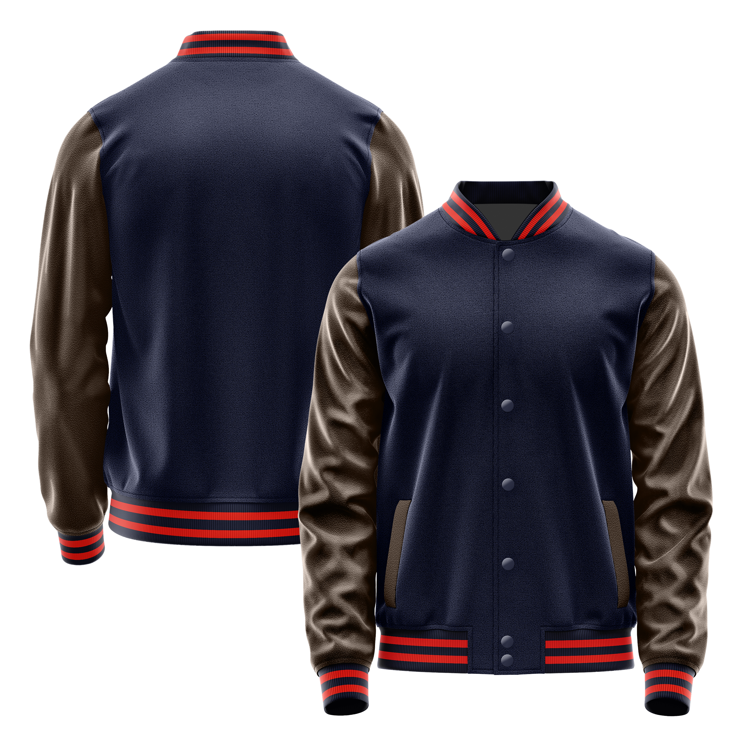 Custom Navy Varsity Jacket Brown Leather Sleeves JG11011112