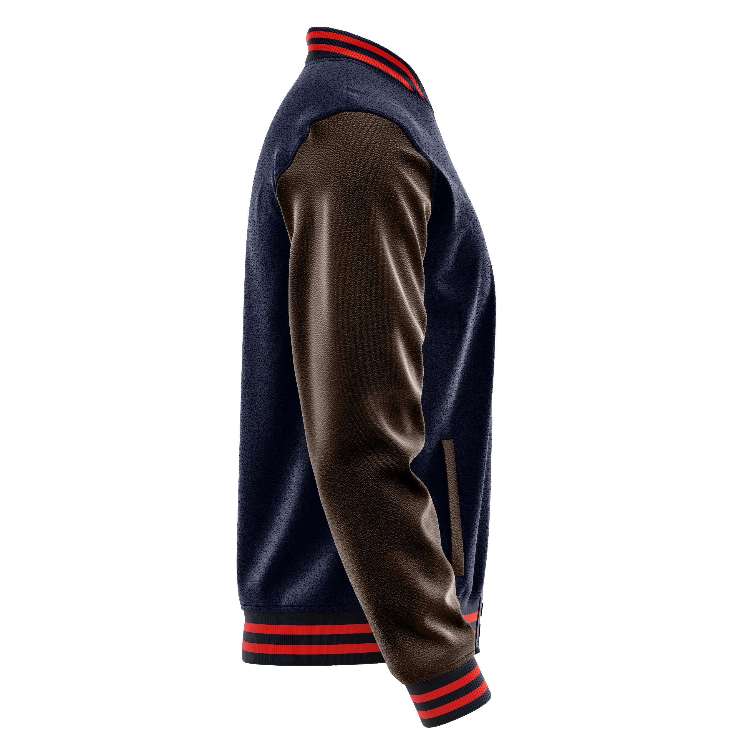 Custom Navy Varsity Jacket Brown Leather Sleeves JG11011112