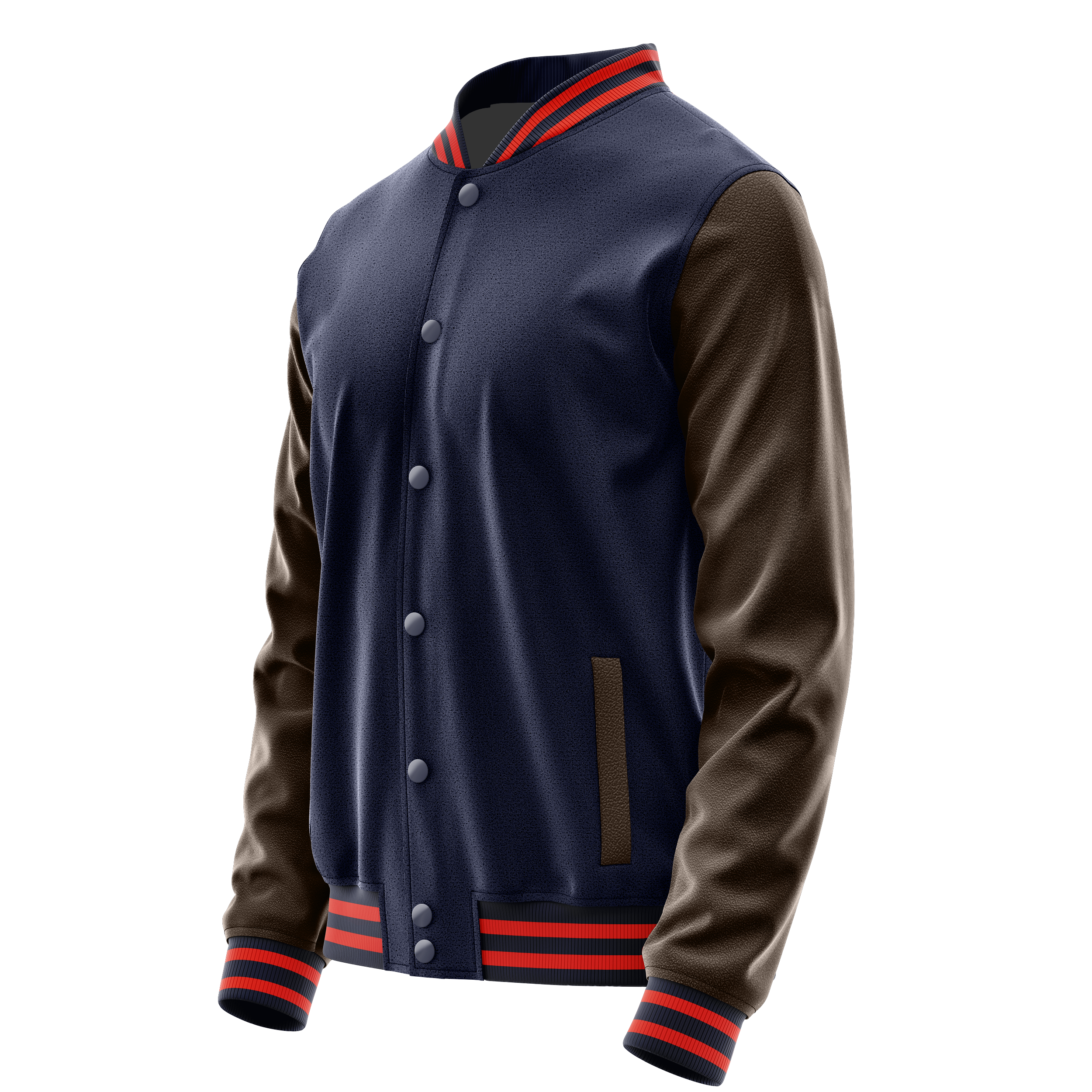 Custom Navy Varsity Jacket Brown Leather Sleeves JG11011112