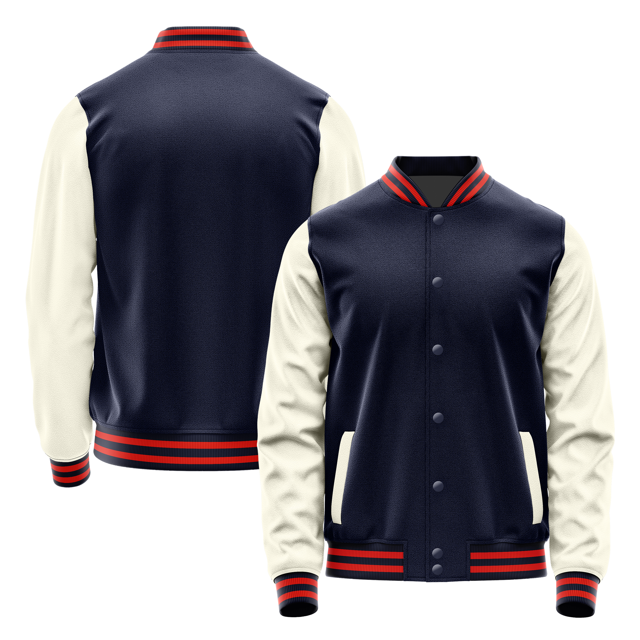 Custom Navy Varsity Jacket Cream Leather Sleeves JG11031112