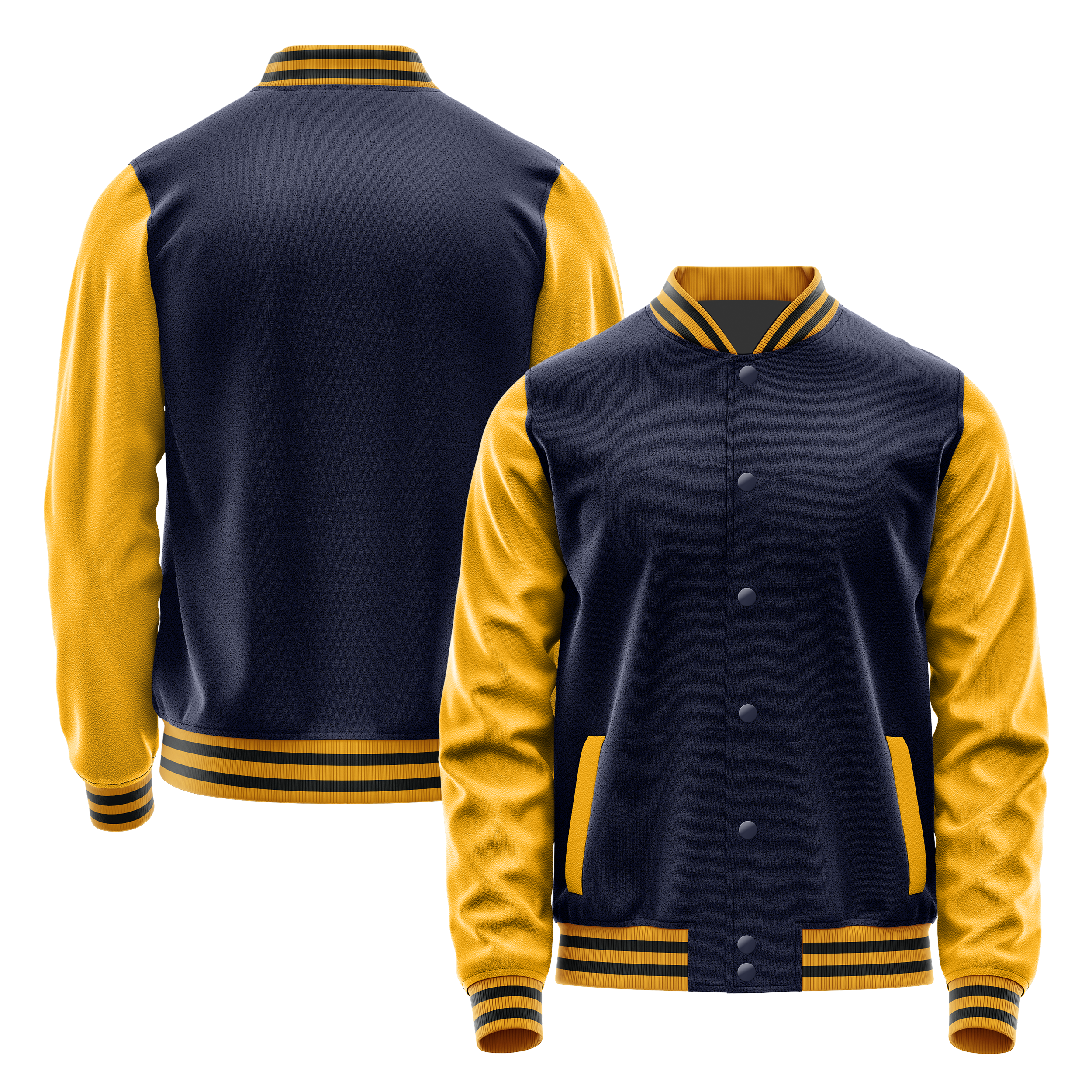 Custom Navy Varsity Jacket Yellow Leather Sleeves JG11191917