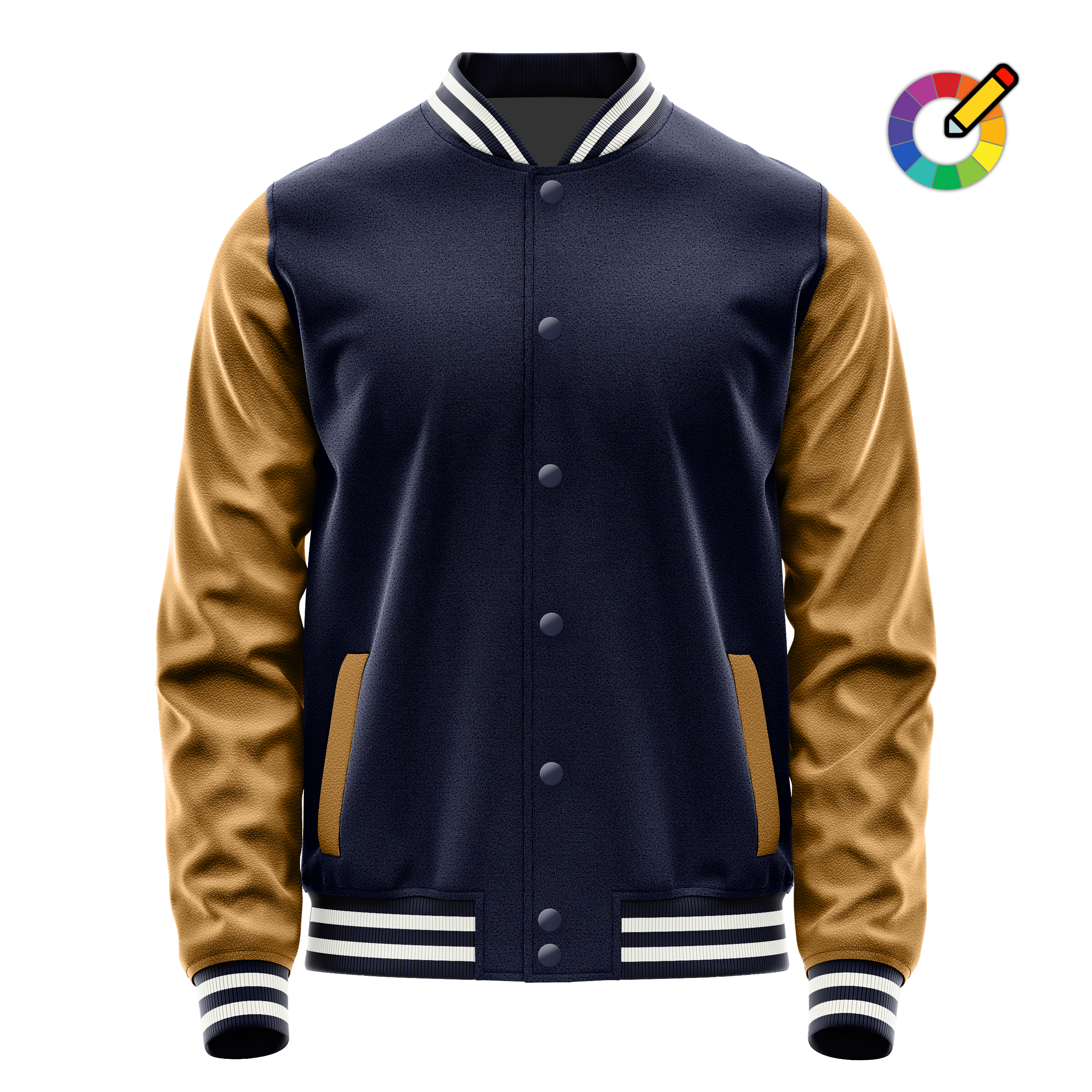 Custom Navy Varsity Jacket Khaki Leather Sleeves JG11221118