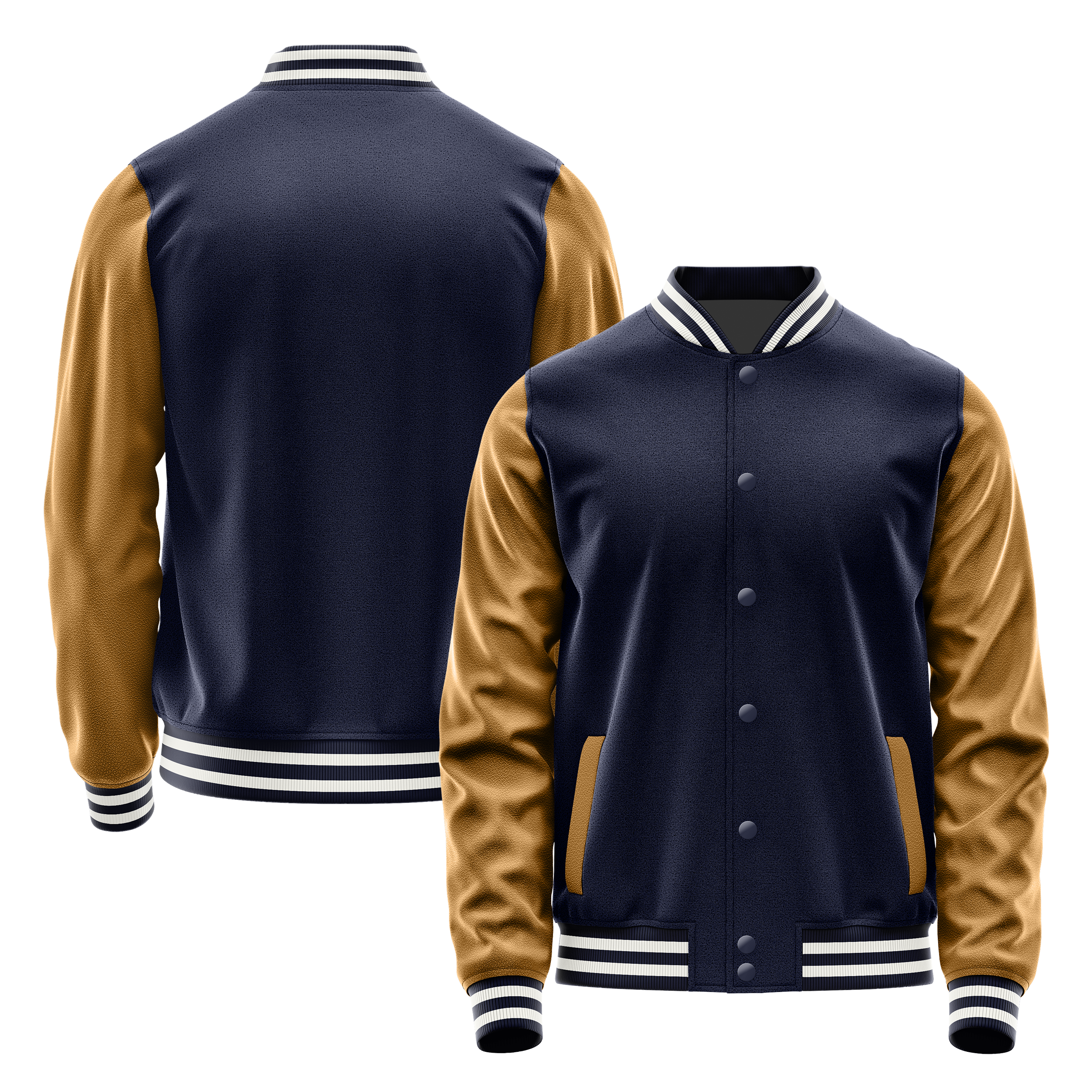 Custom Navy Varsity Jacket Khaki Leather Sleeves JG11221118