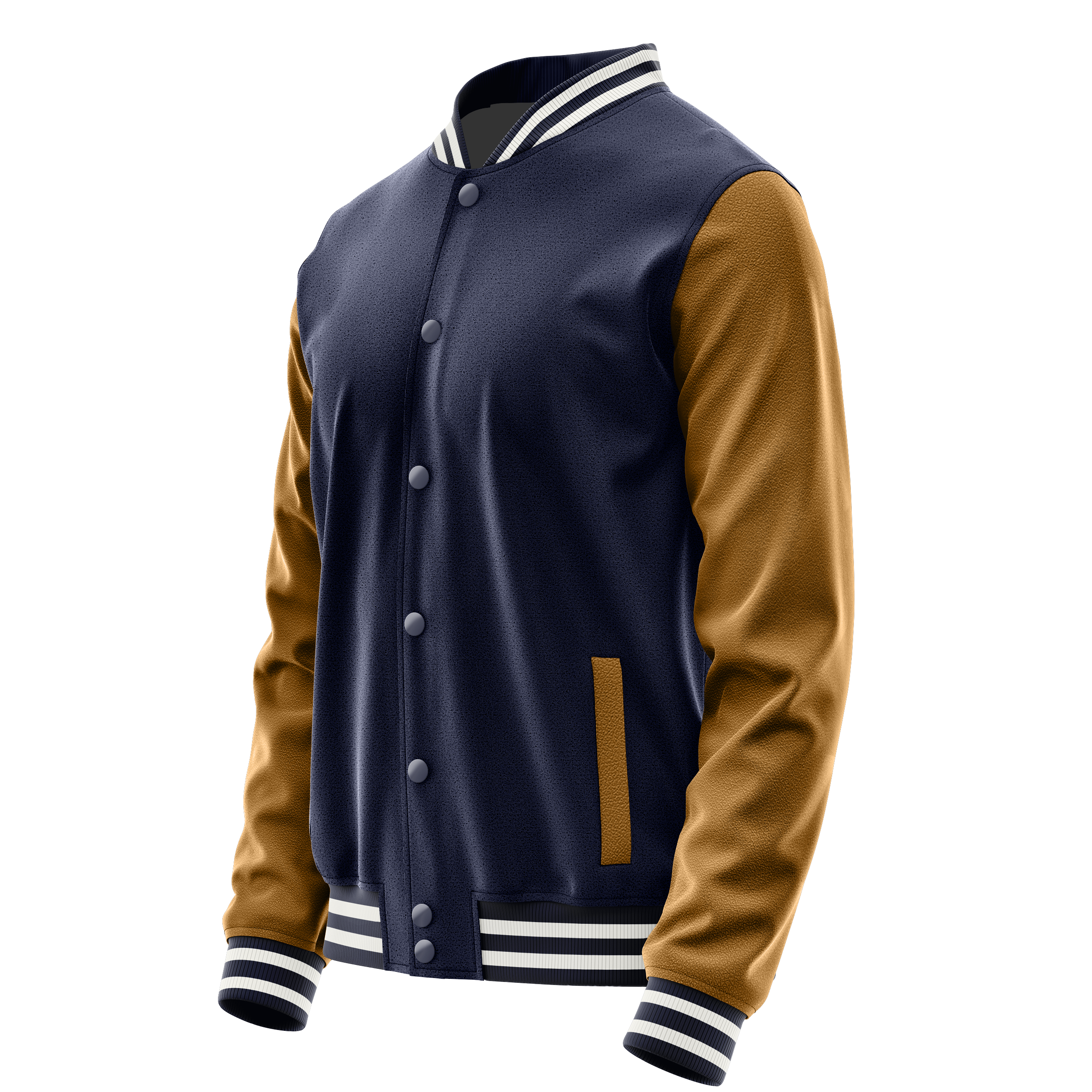 Custom Navy Varsity Jacket Khaki Leather Sleeves JG11221118