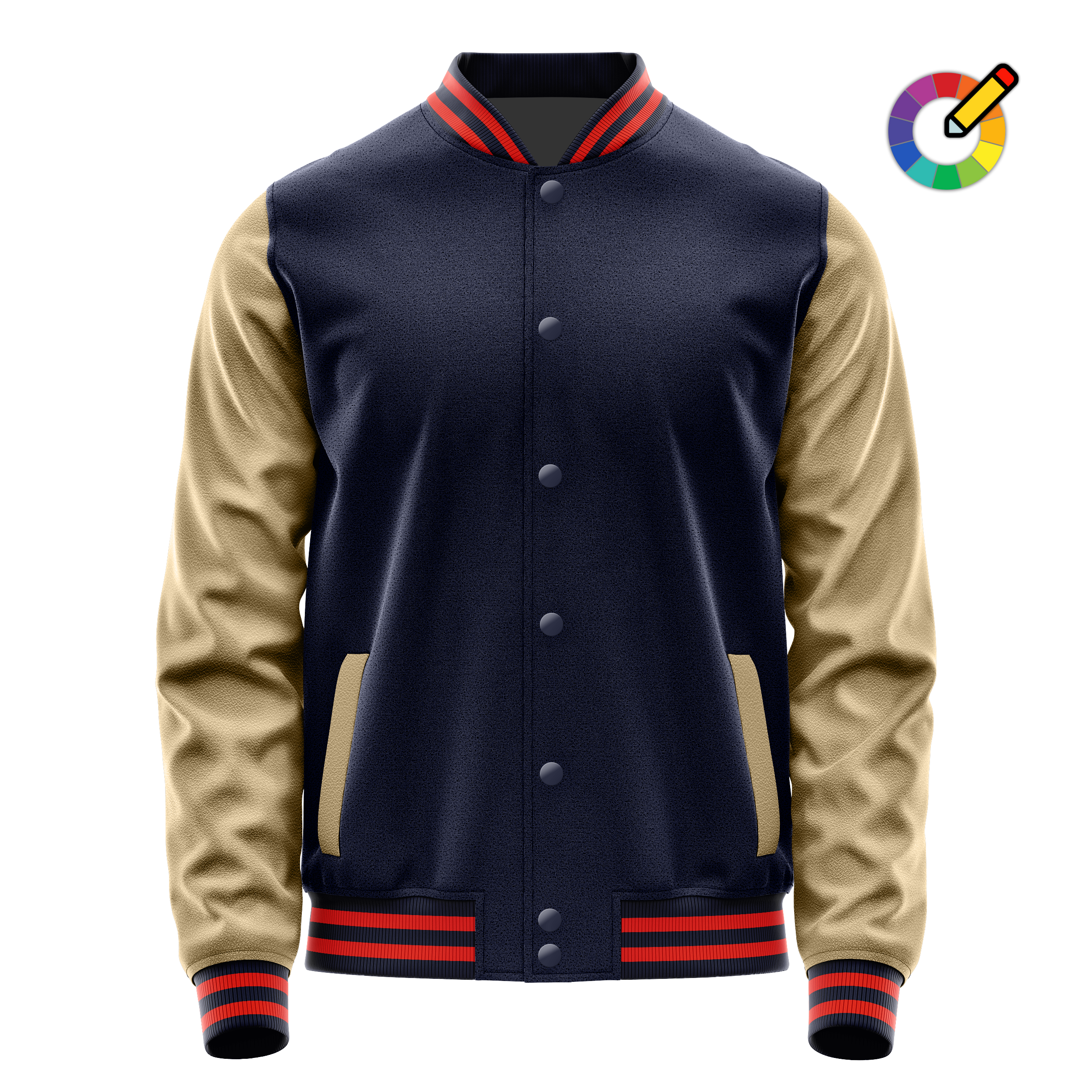 Custom Navy Varsity Jacket Light Khaki Leather Sleeves JG11251112