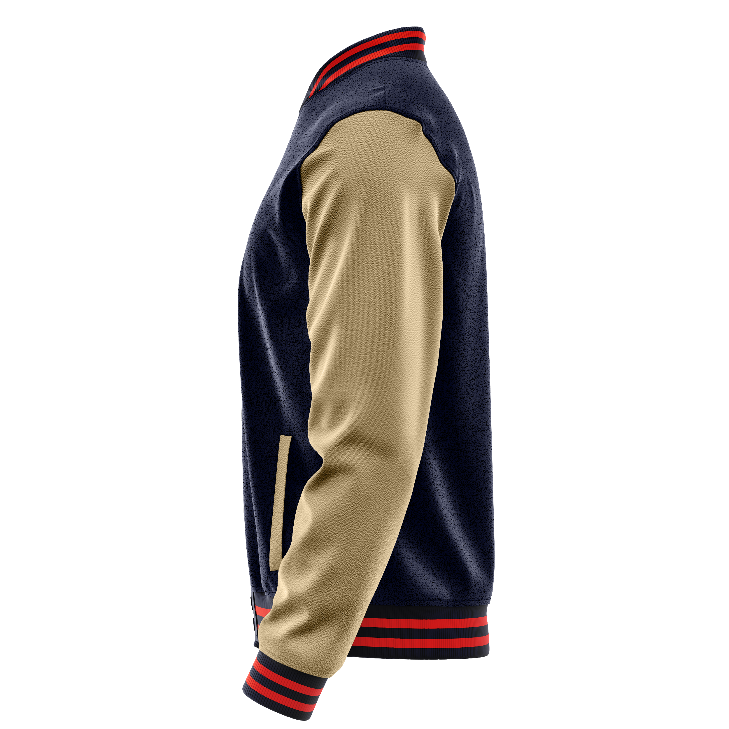 Custom Navy Varsity Jacket Light Khaki Leather Sleeves JG11251112