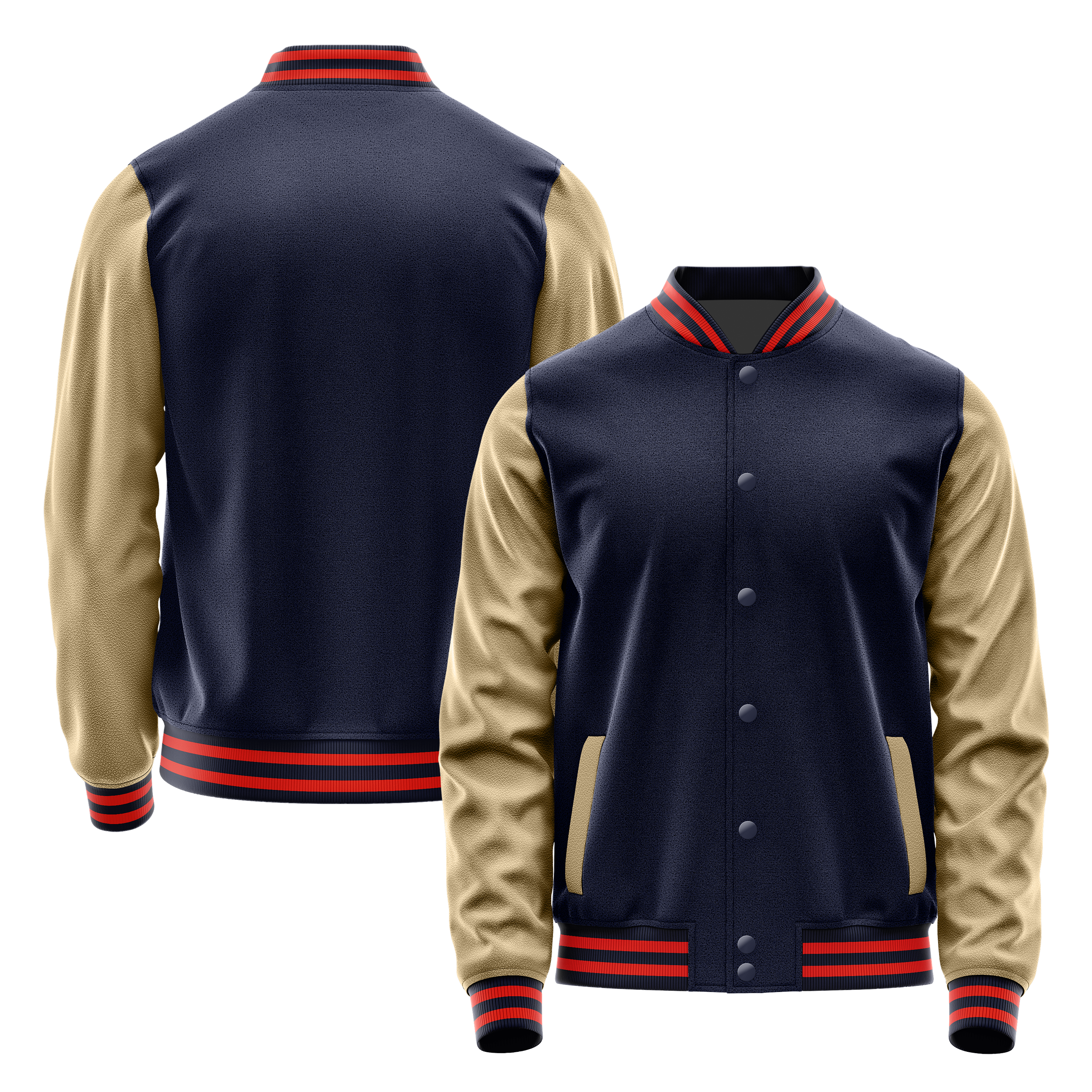 Custom Navy Varsity Jacket Light Khaki Leather Sleeves JG11251112