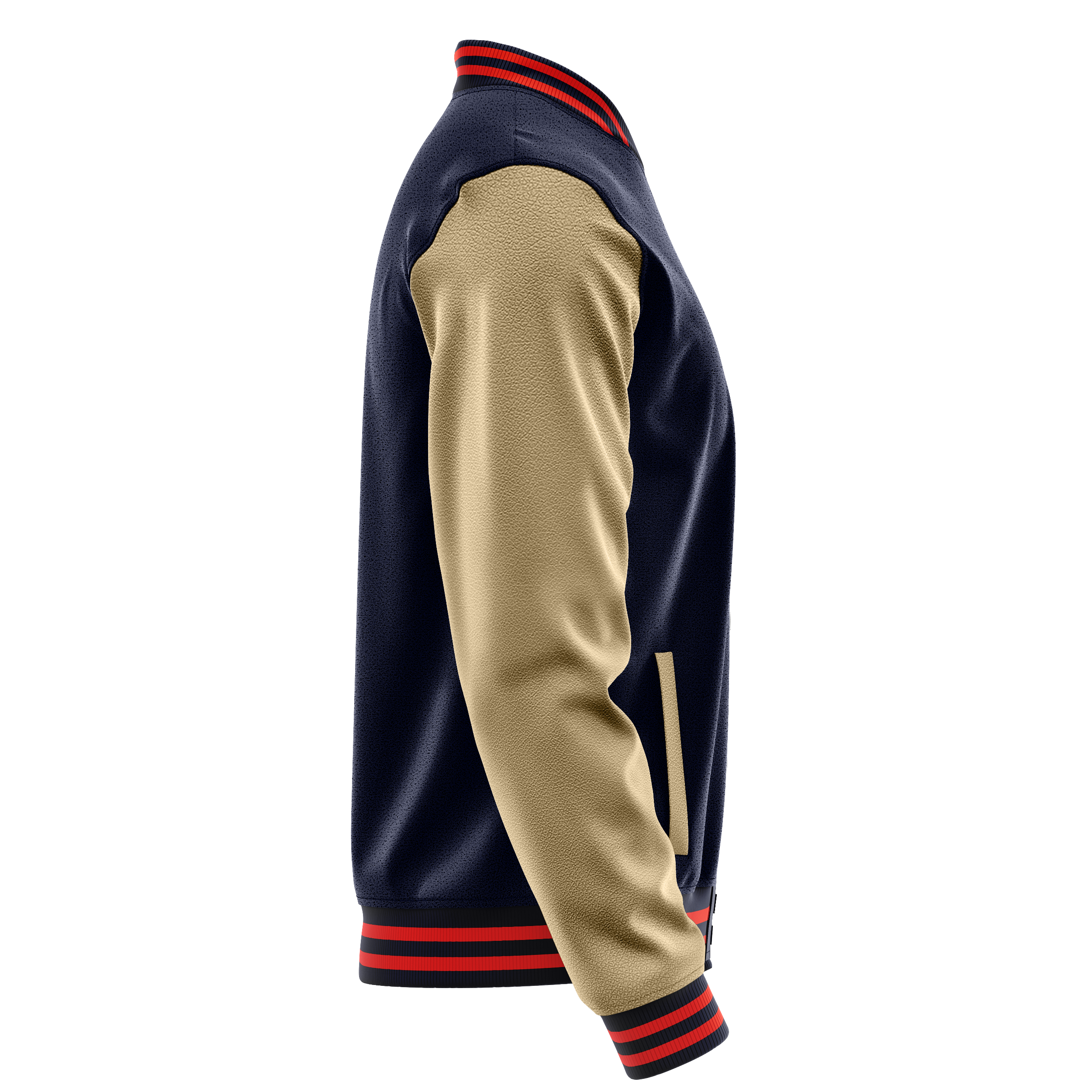 Custom Navy Varsity Jacket Light Khaki Leather Sleeves JG11251112