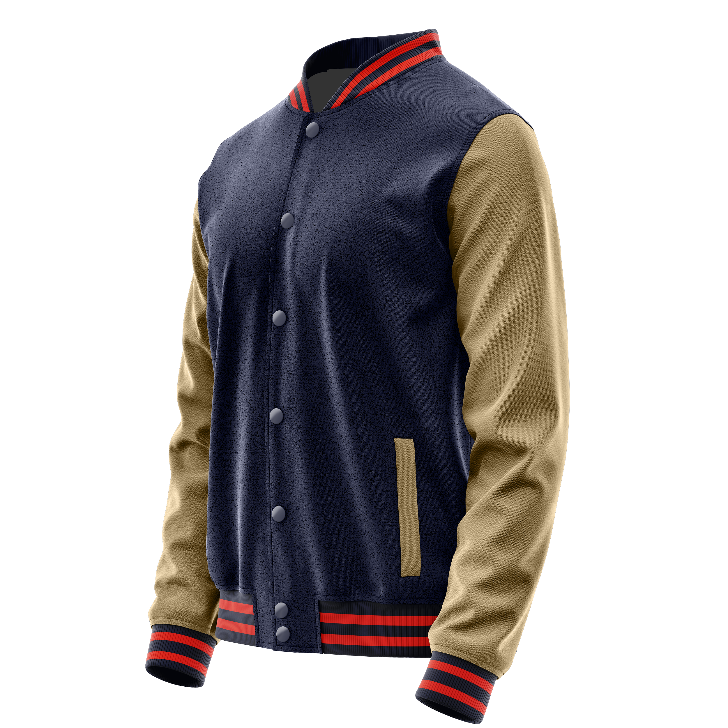 Custom Navy Varsity Jacket Light Khaki Leather Sleeves JG11251112