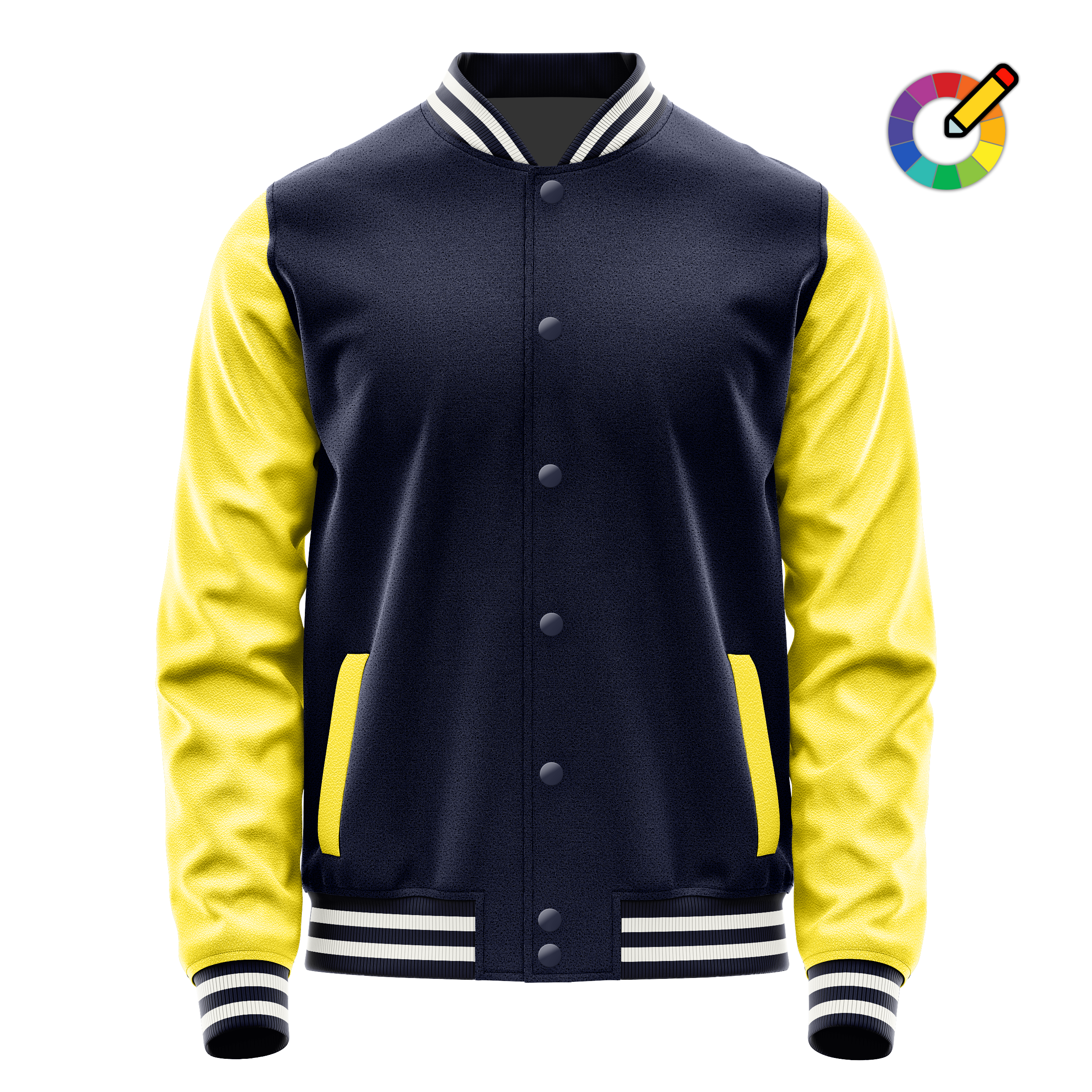 Custom Navy Varsity Jacket Light Yellow Leather Sleeves JG11261118