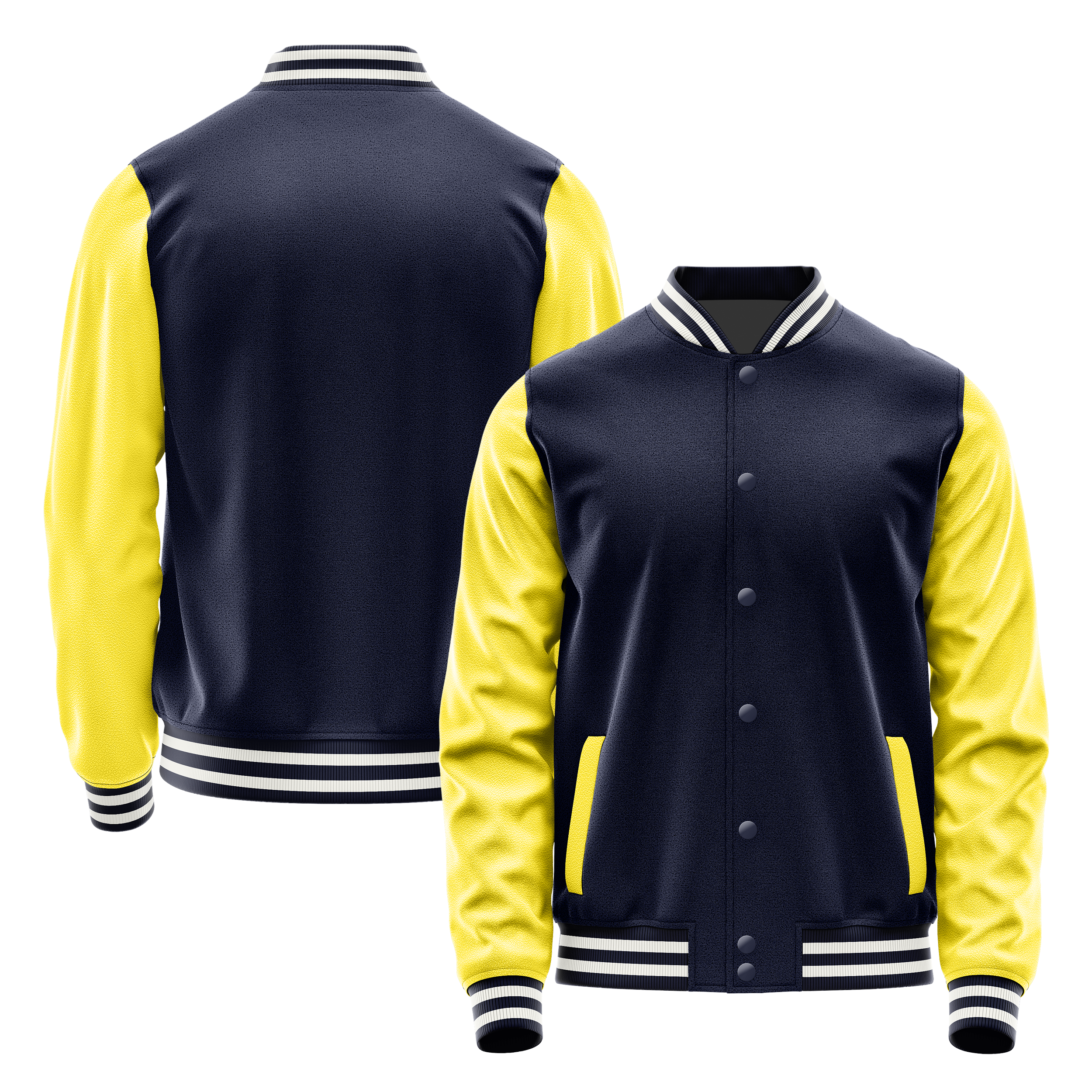 Custom Navy Varsity Jacket Light Yellow Leather Sleeves JG11261118