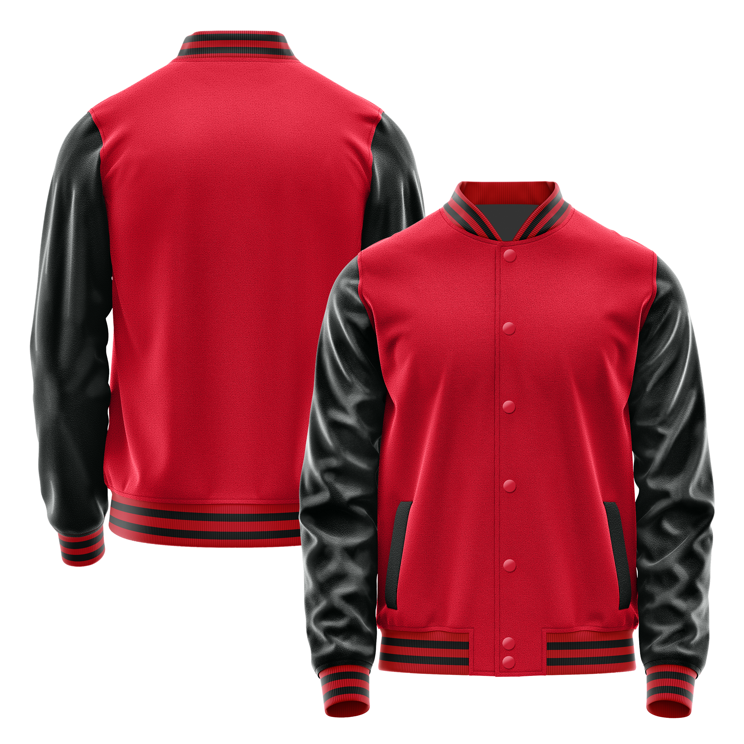 Custom Red Varsity Jacket Black Leather Sleeves JG14171417