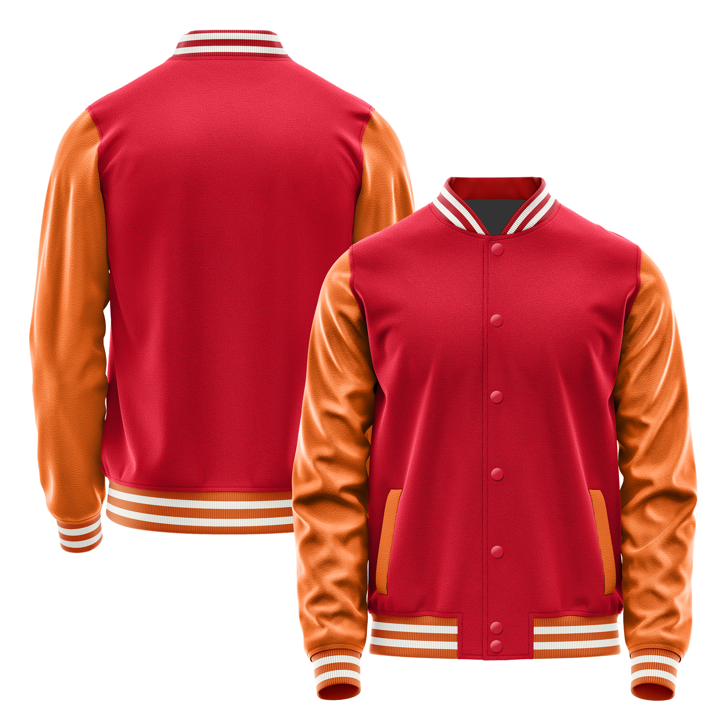 Custom Red Varsity Jacket Orange Leather Sleeves JG14281418(2818)