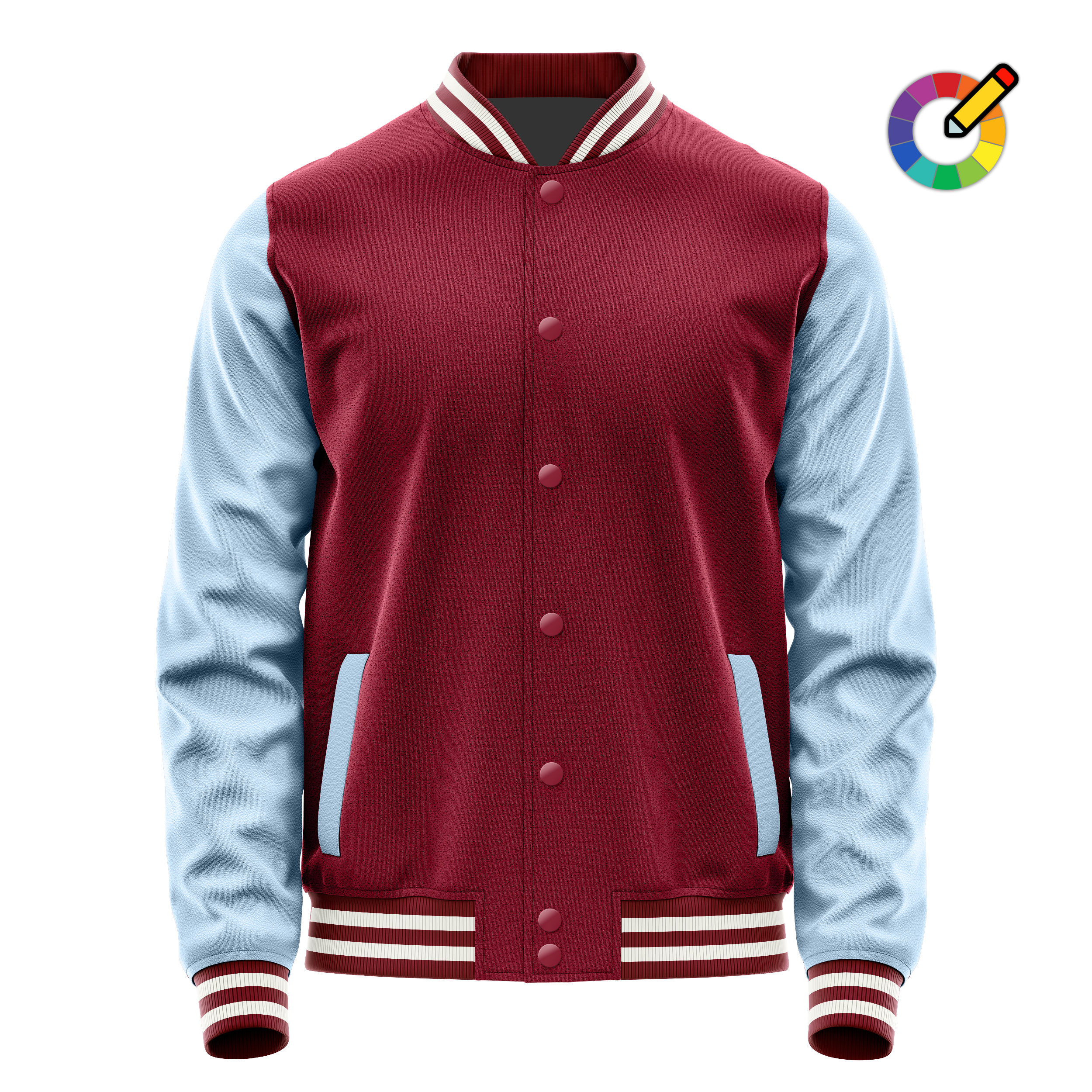 Custom Crimson Red Varsity Jacket Light Blue Leather Sleeves JG15081518