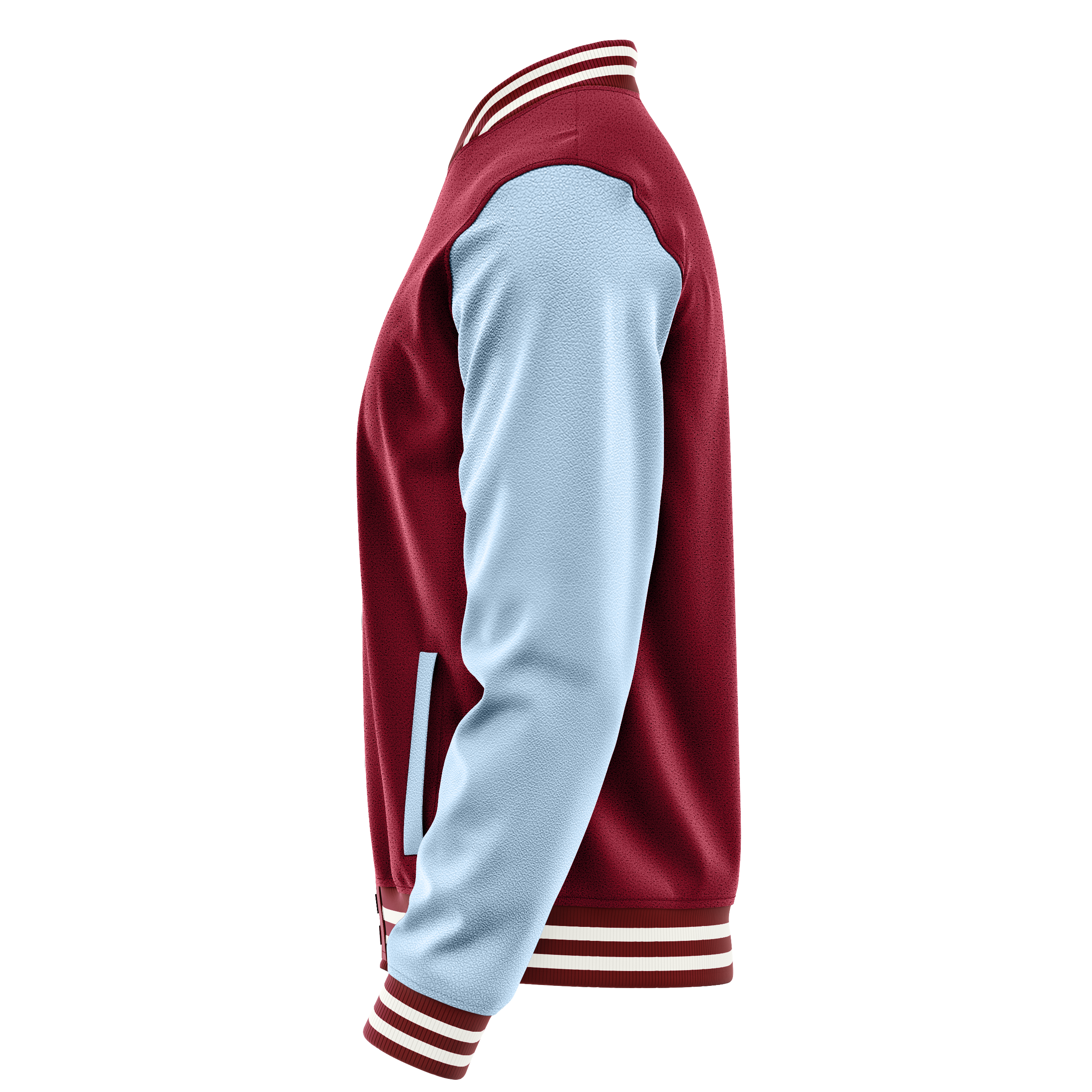 Custom Crimson Red Varsity Jacket Light Blue Leather Sleeves JG15081518