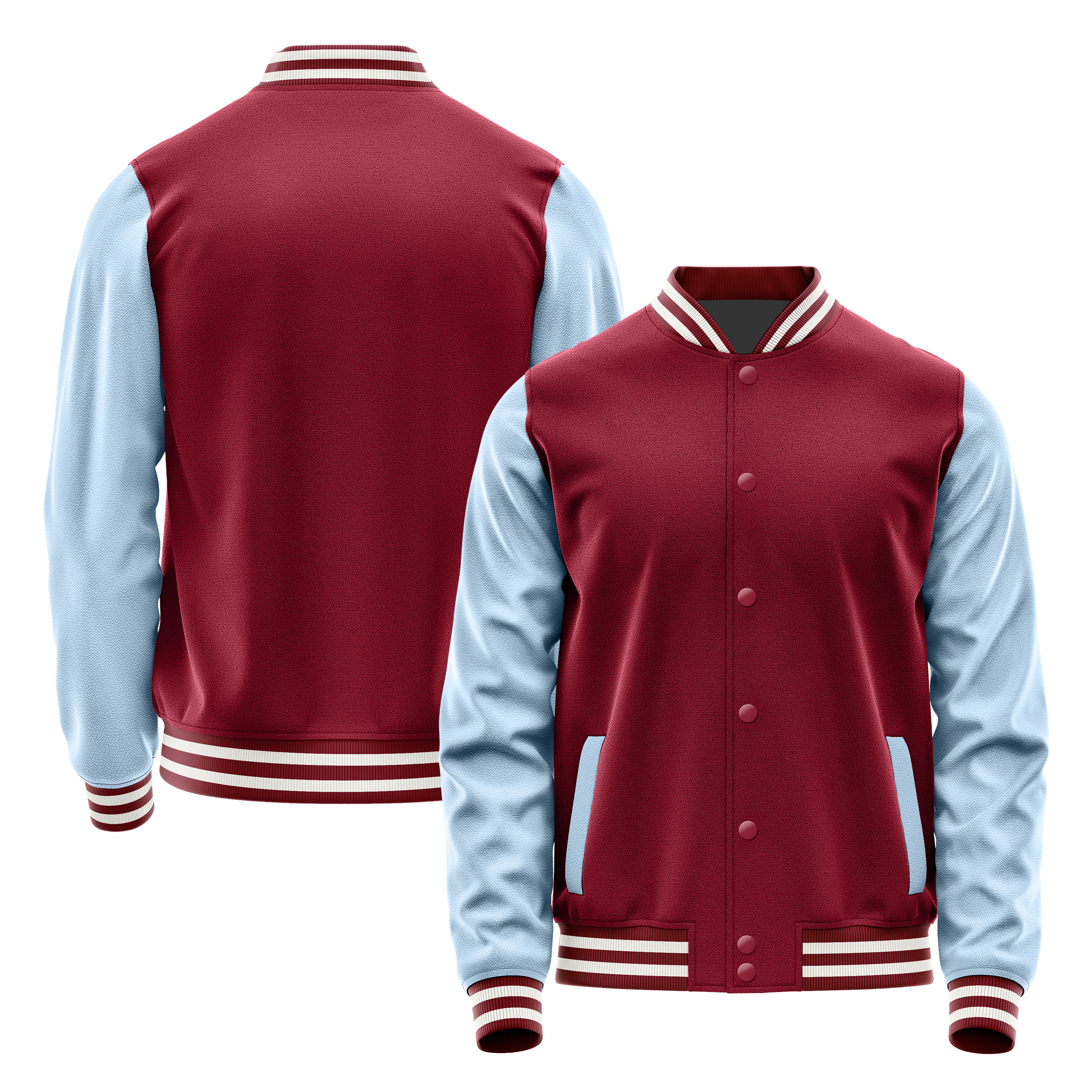 Custom Crimson Red Varsity Jacket Light Blue Leather Sleeves JG15081518
