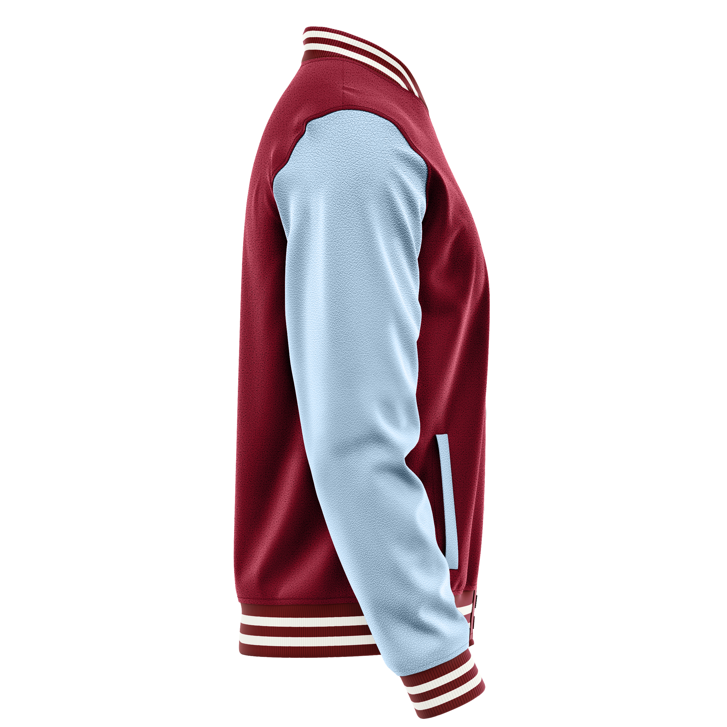 Custom Crimson Red Varsity Jacket Light Blue Leather Sleeves JG15081518