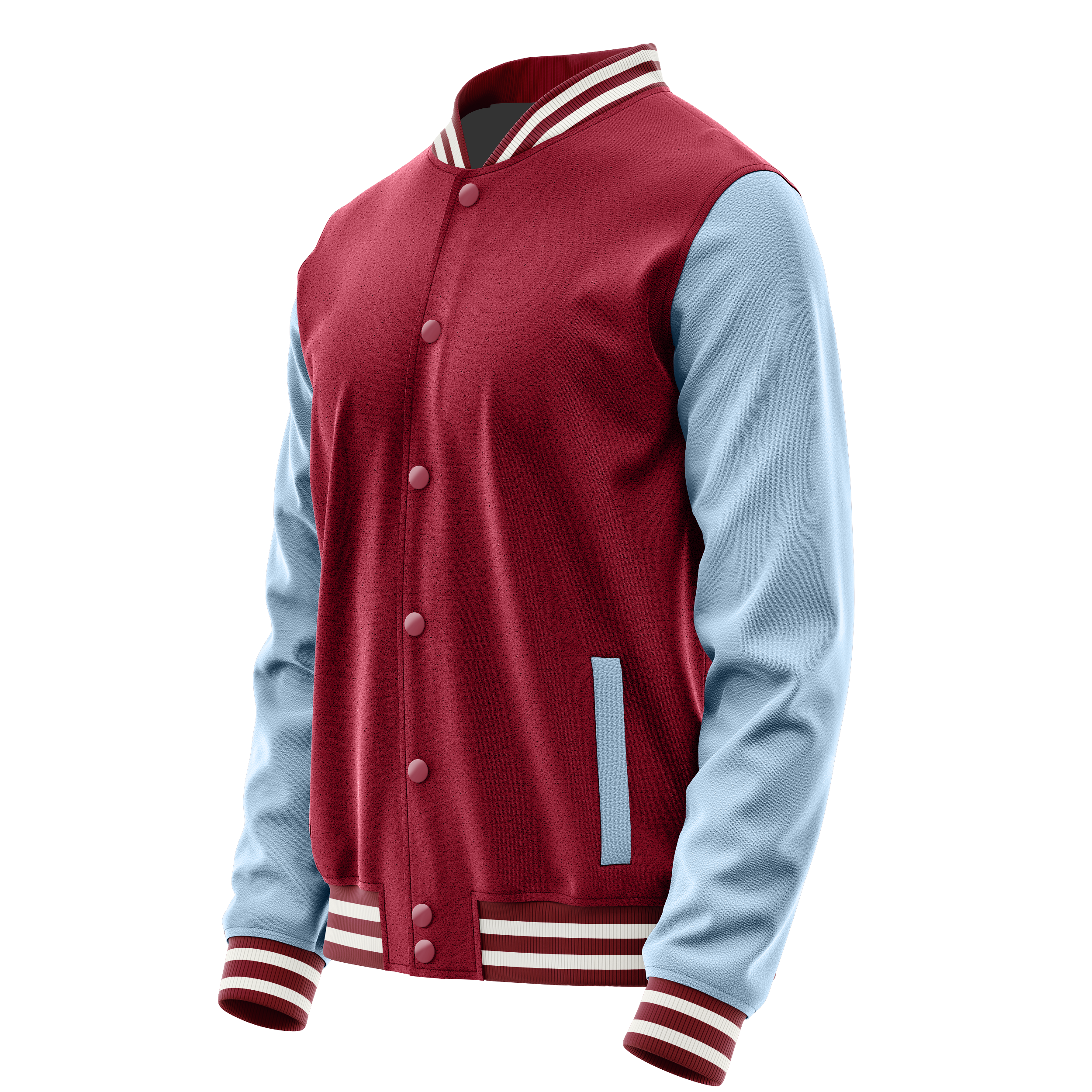 Custom Crimson Red Varsity Jacket Light Blue Leather Sleeves JG15081518