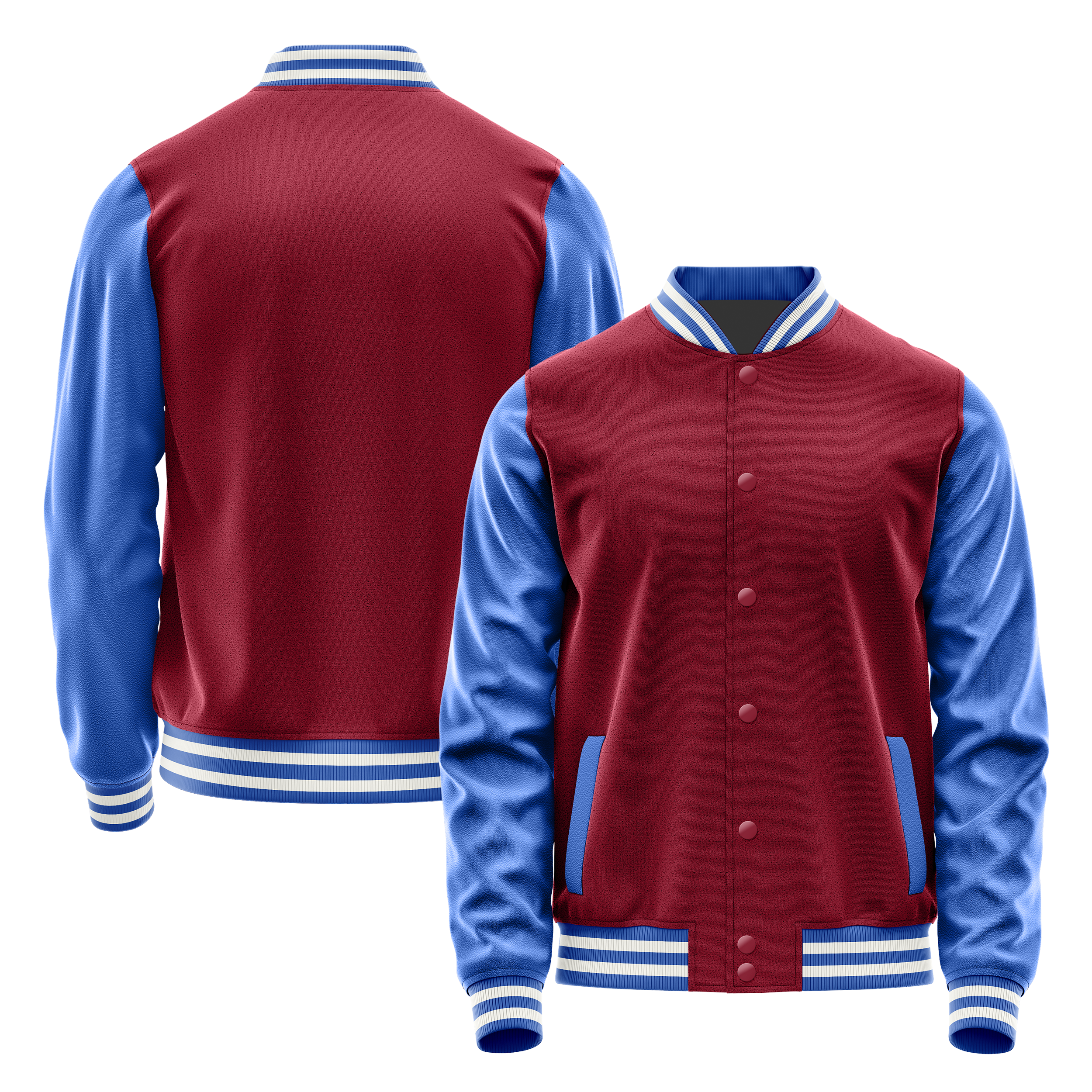 Custom Crimson Red Varsity Jacket Sky Blue Leather Sleeves JG15090918