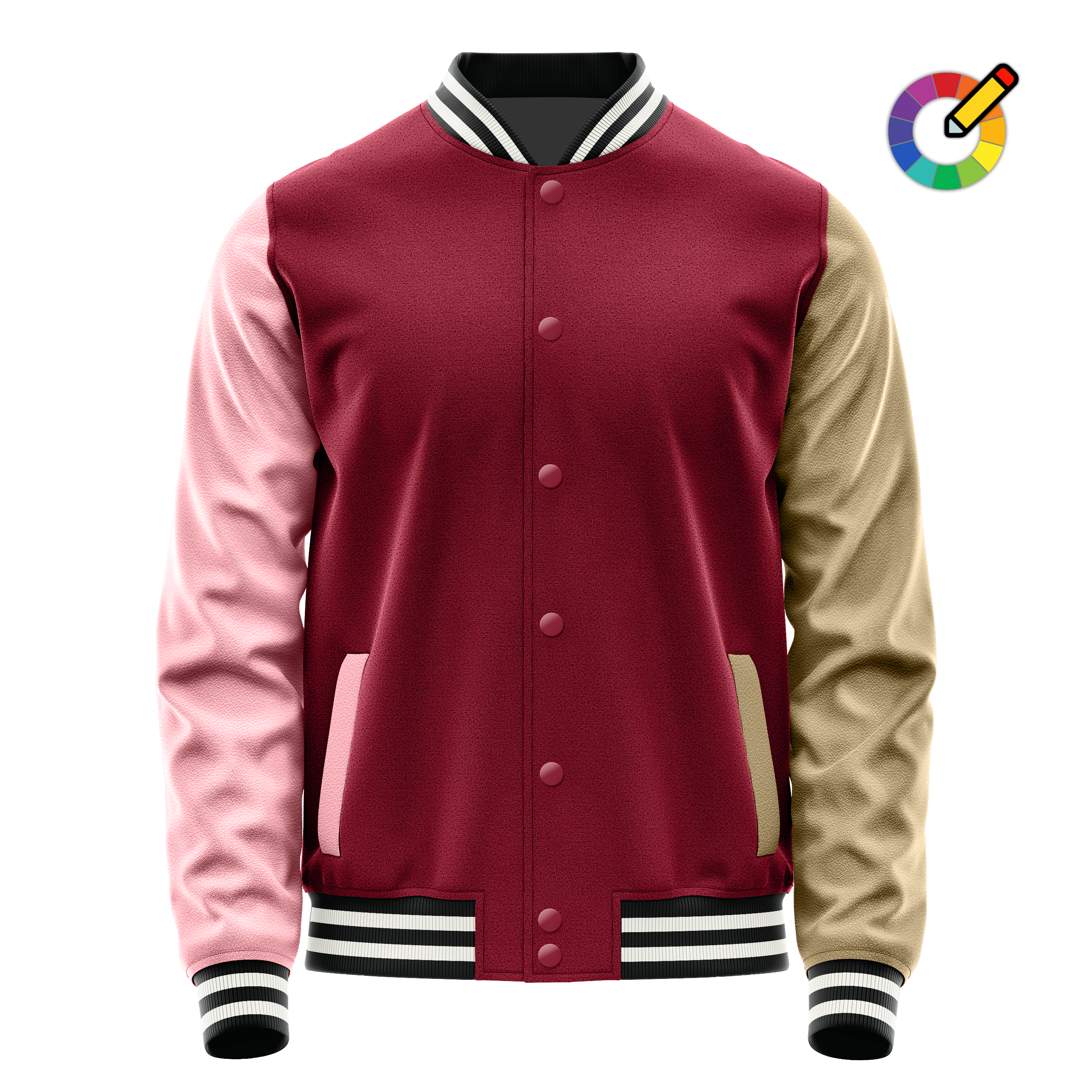 Custom Crimson Red Varsity Jacket Light Pink Leather Sleeves JG1521(25)1718