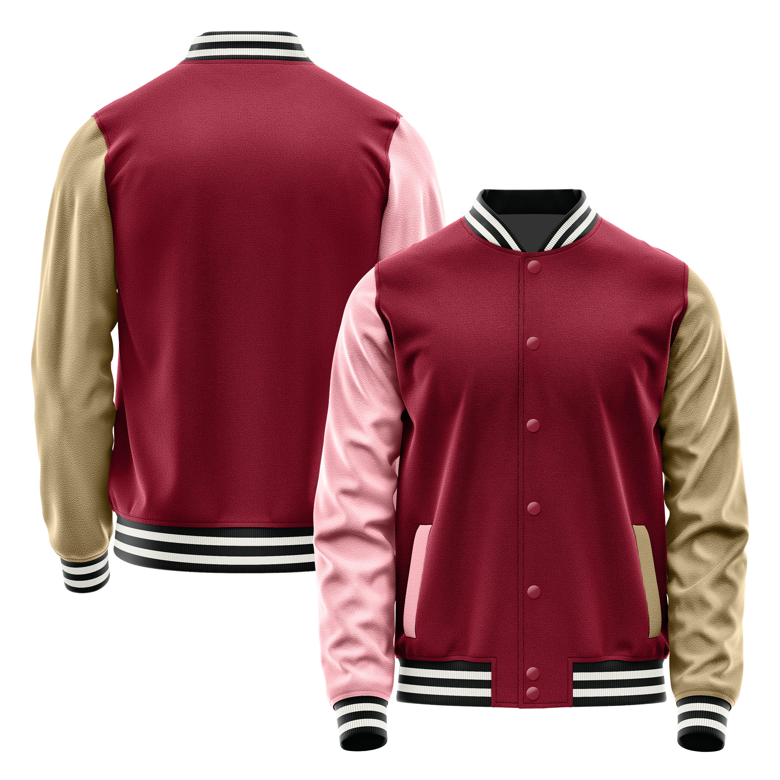 Custom Crimson Red Varsity Jacket Light Pink Leather Sleeves JG1521(25)1718