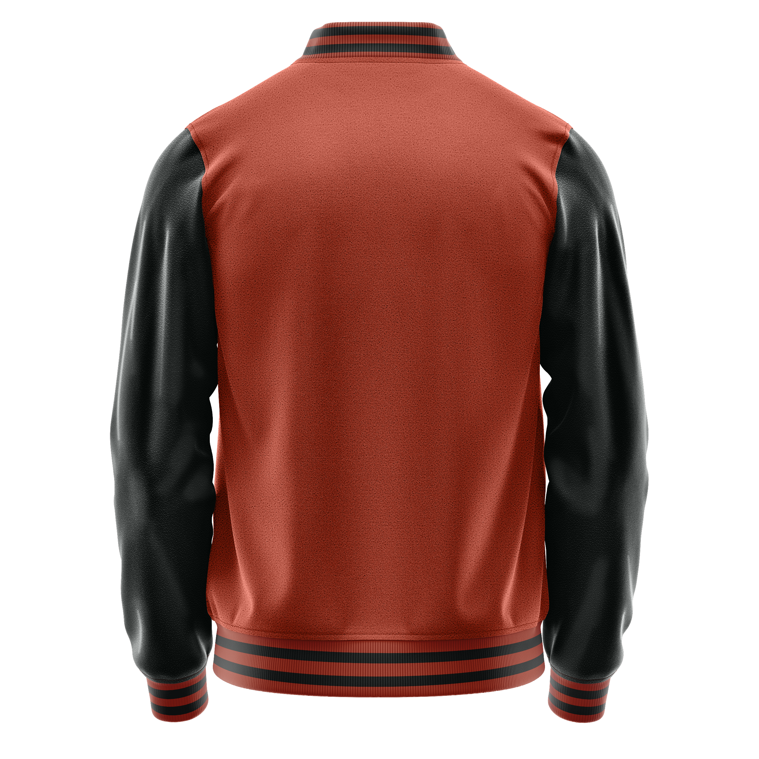 Custom Coral Red Varsity Jacket Black Leather Sleeves JG16171617