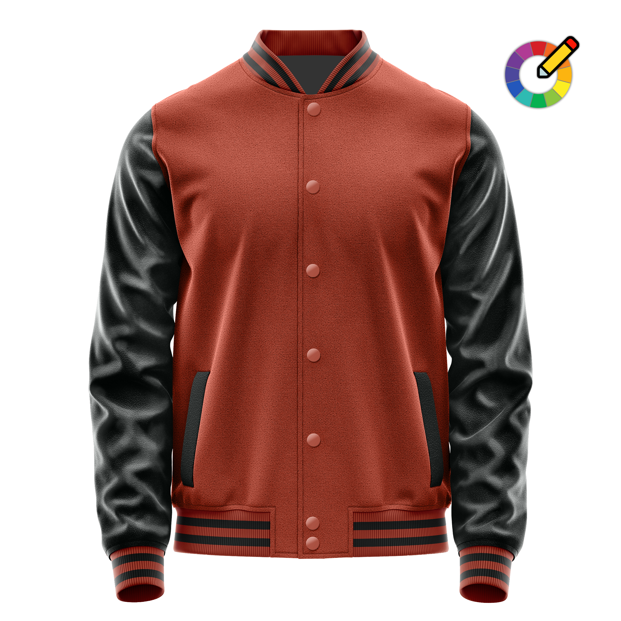 Custom Coral Red Varsity Jacket Black Leather Sleeves JG16171617