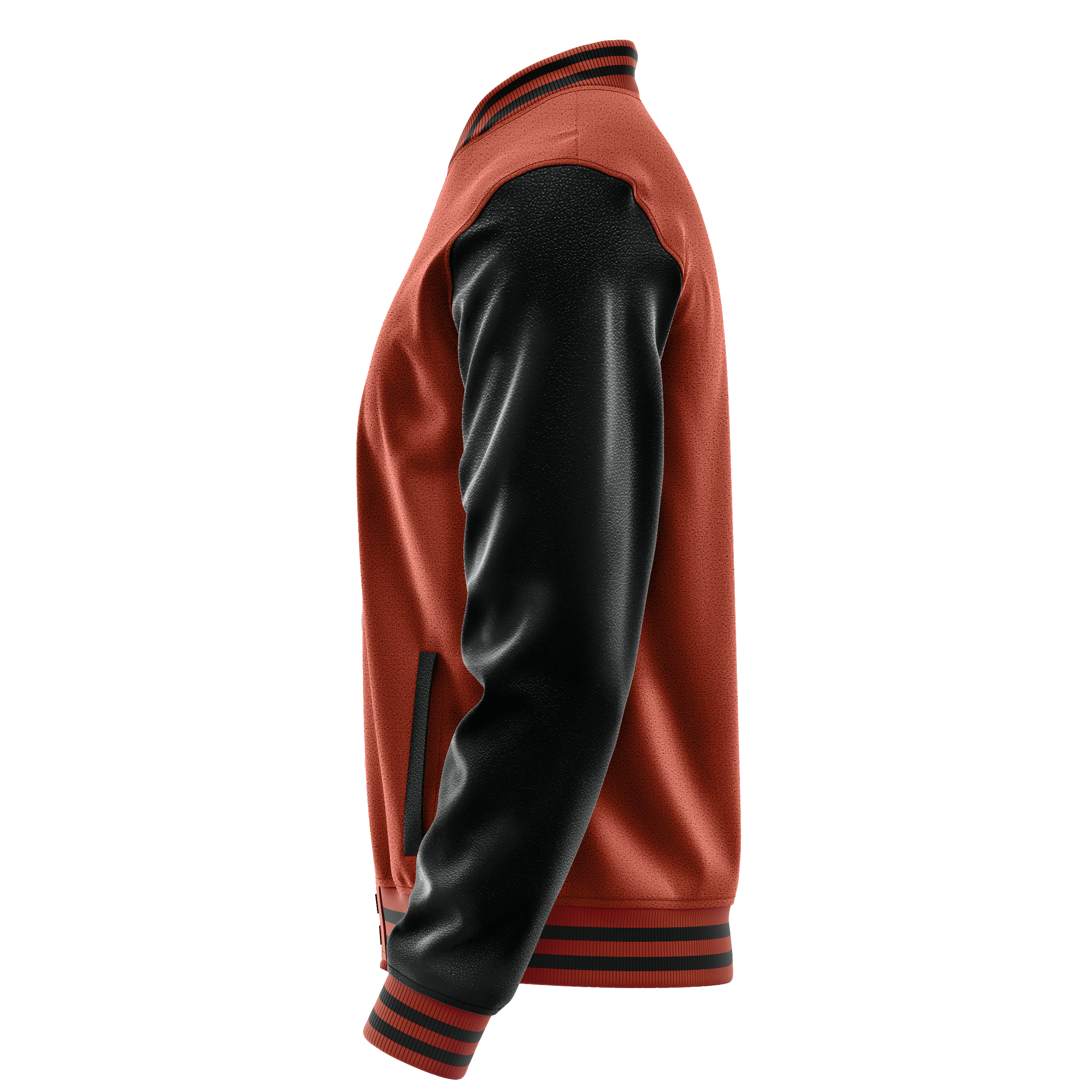 Custom Coral Red Varsity Jacket Black Leather Sleeves JG16171617