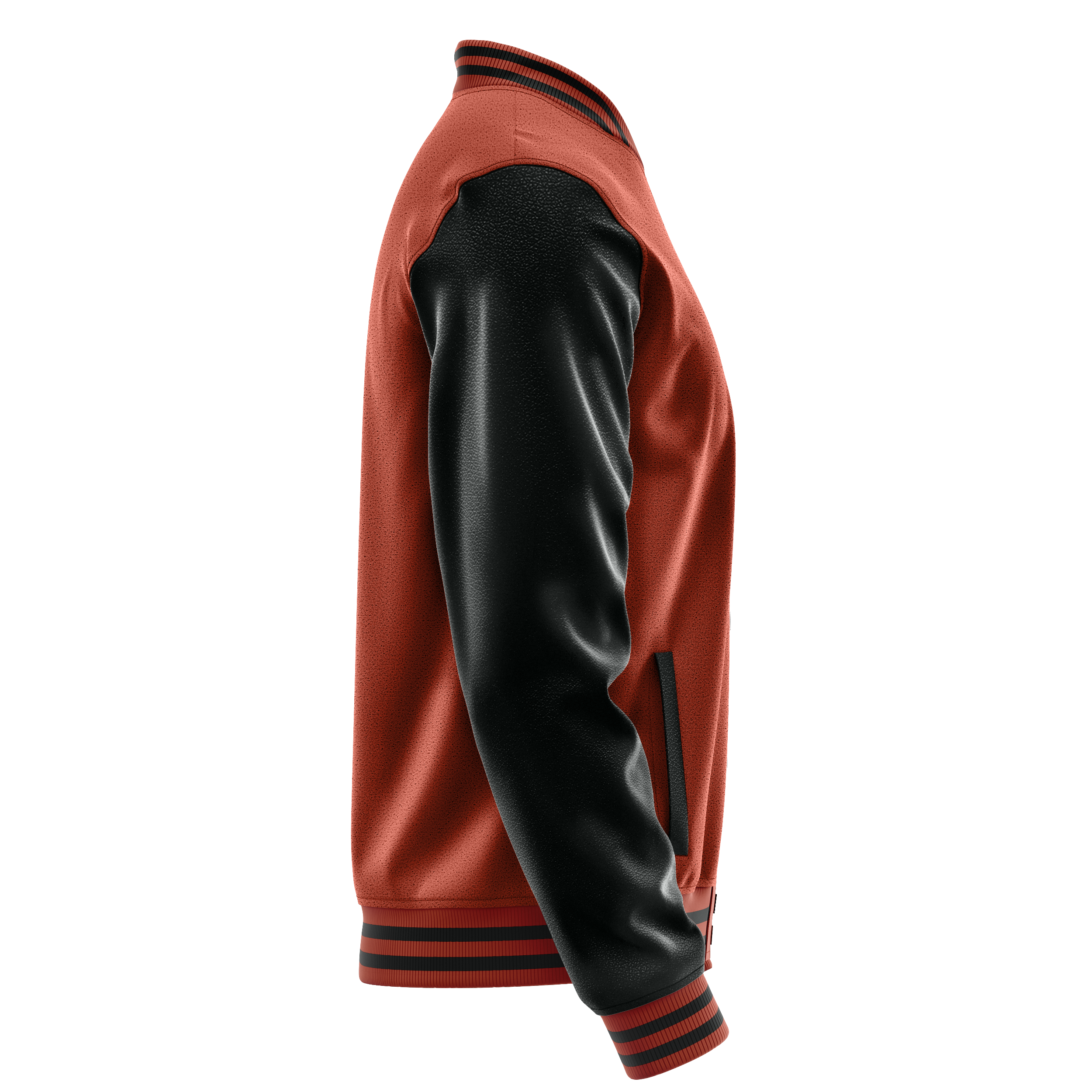 Custom Coral Red Varsity Jacket Black Leather Sleeves JG16171617