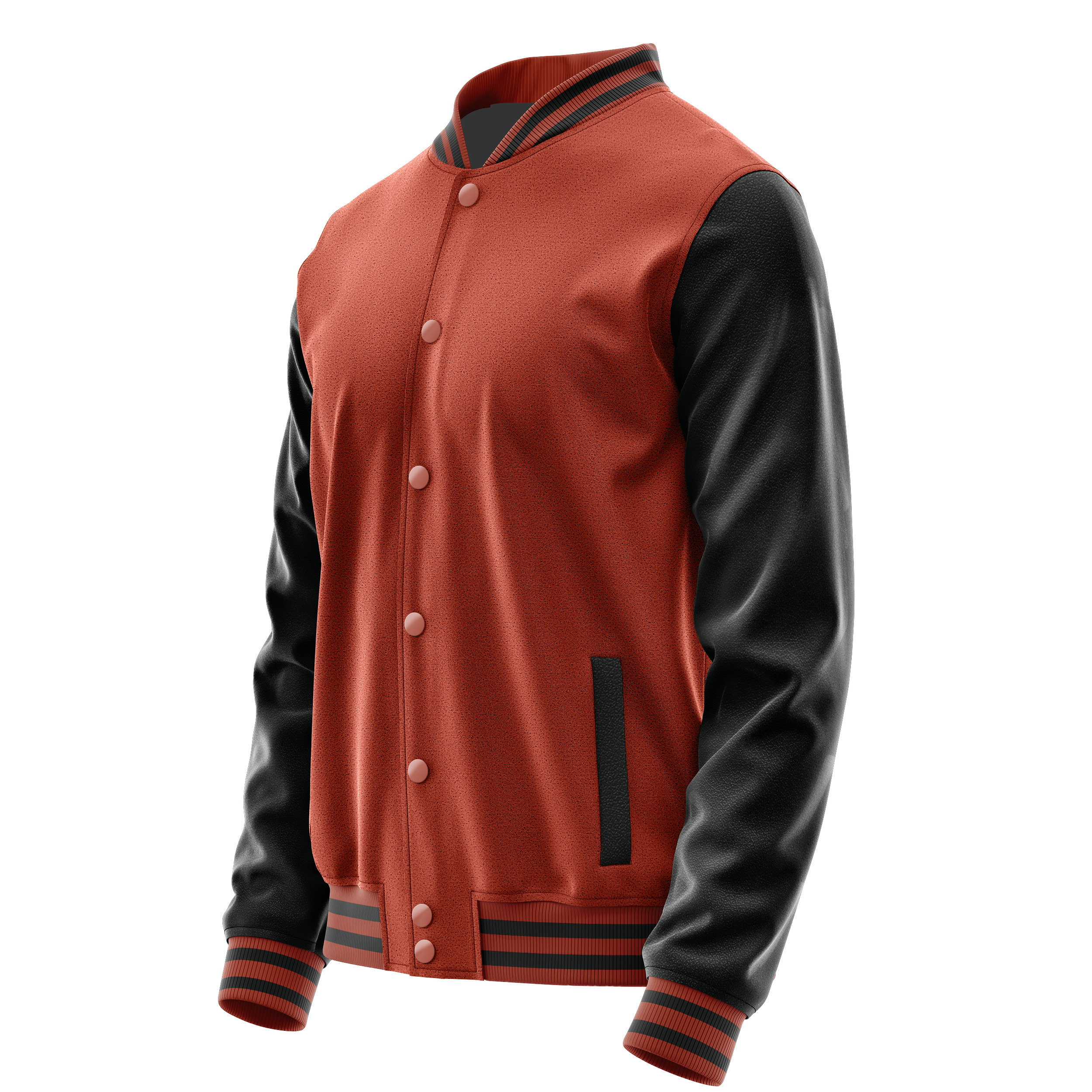 Custom Coral Red Varsity Jacket Black Leather Sleeves JG16171617