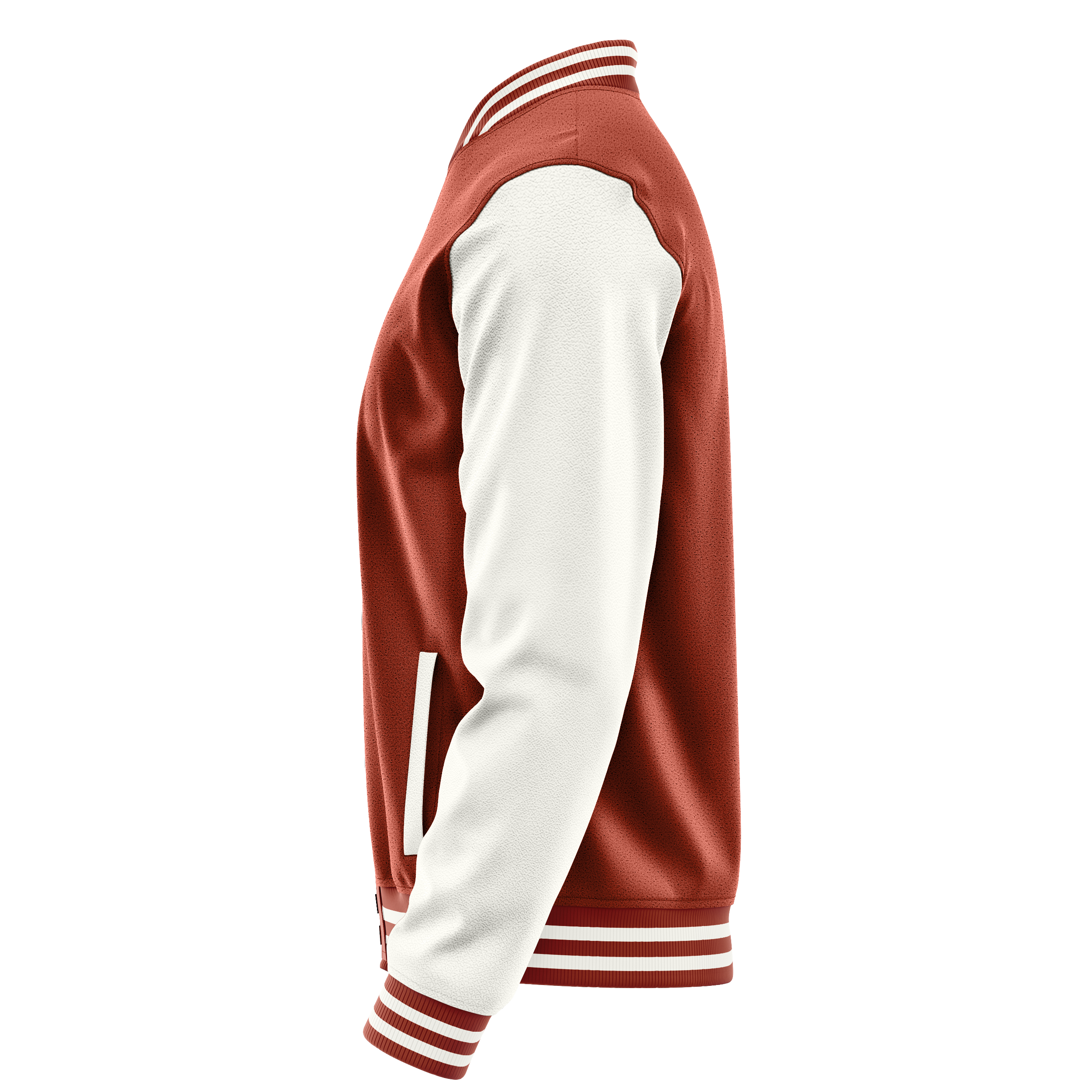 Custom Coral Red Varsity Jacket White Leather Sleeves JG16181618